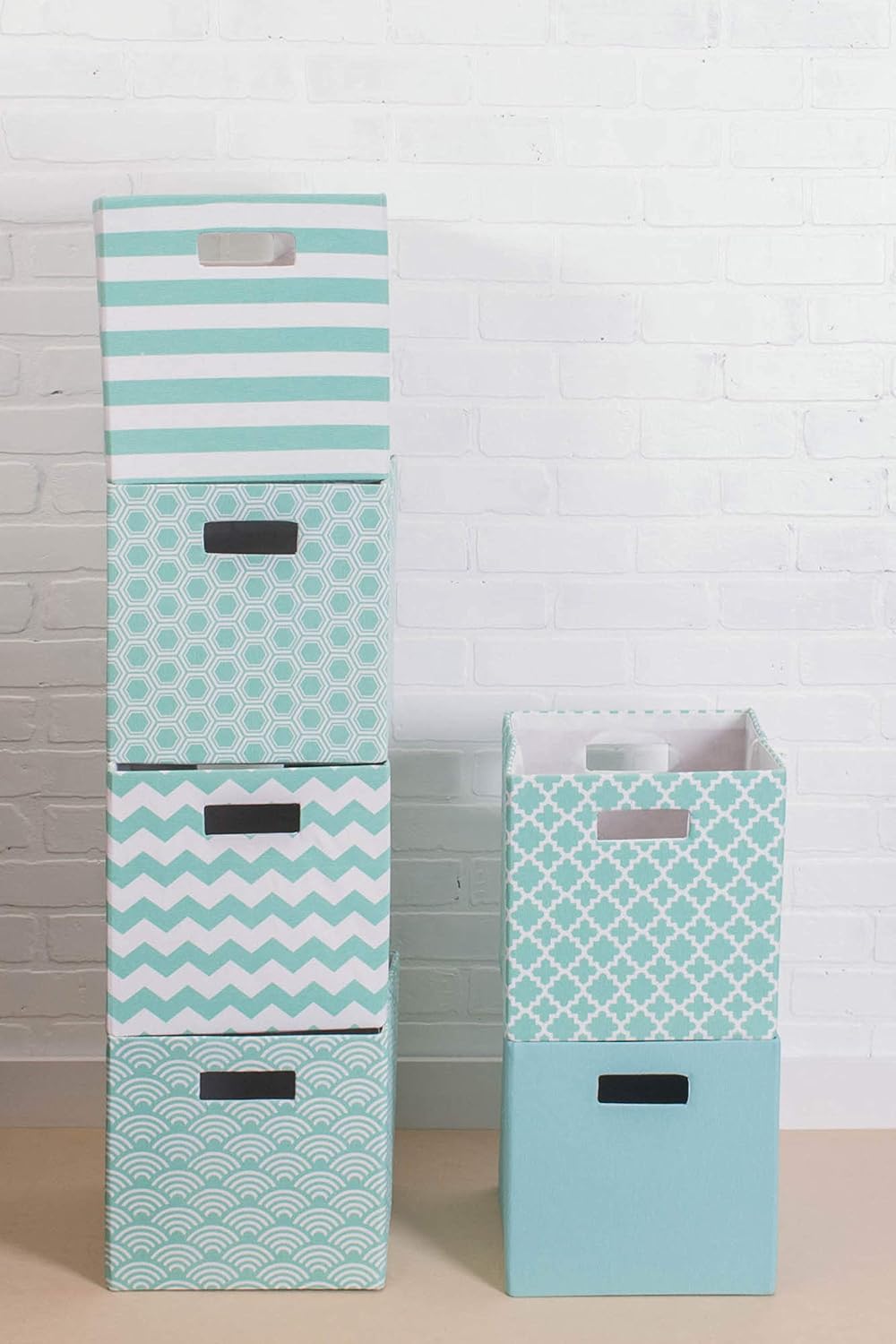 DII Hard Sided Collapsible Fabric Storage Container for Nursery, Offices, & Home Organization, (13x13x13) - Lattice Aqua