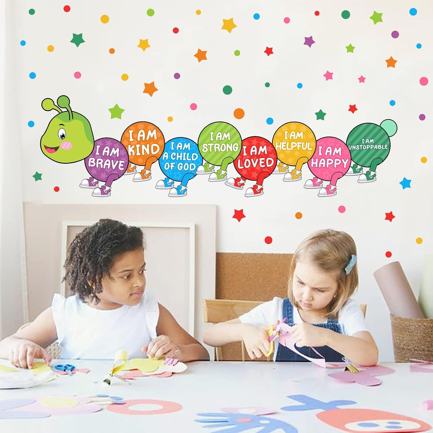 Kids Wall Stickers Decor Colorful Inspirational Wall Decals Baby Nursery Wall Decal Peel and Stick Motivational I Am Quotes Walls Art Vinyl Decals Polka Dots Murals for Classroom Bedroom Decor