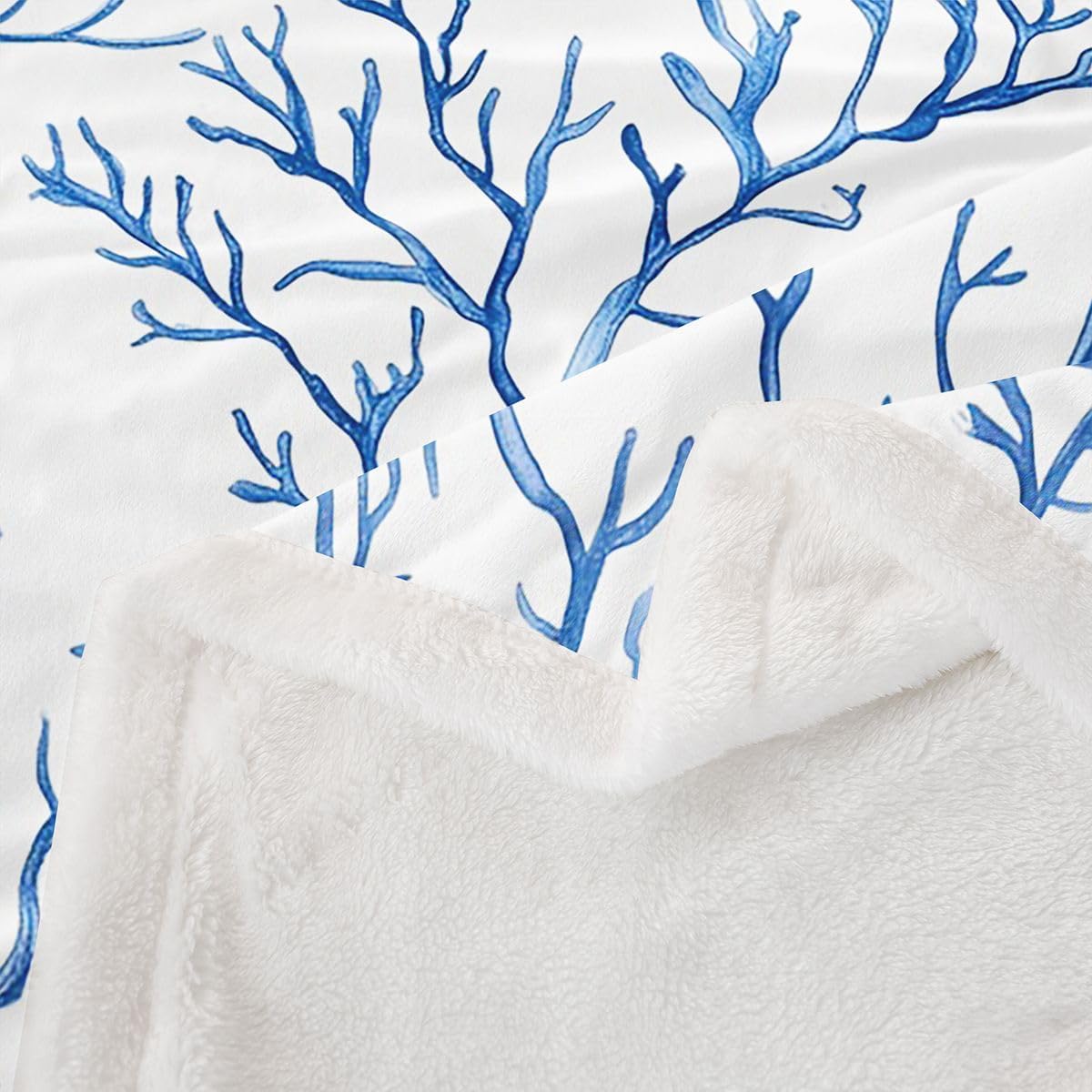 Feelyou Nautical Coastal Sherpa Throw Blanket for Couch Beach Ocean Coral Super Soft Cozy Fleece Blue Blanket for Winter, Plush Throw 40"x50" All Season
