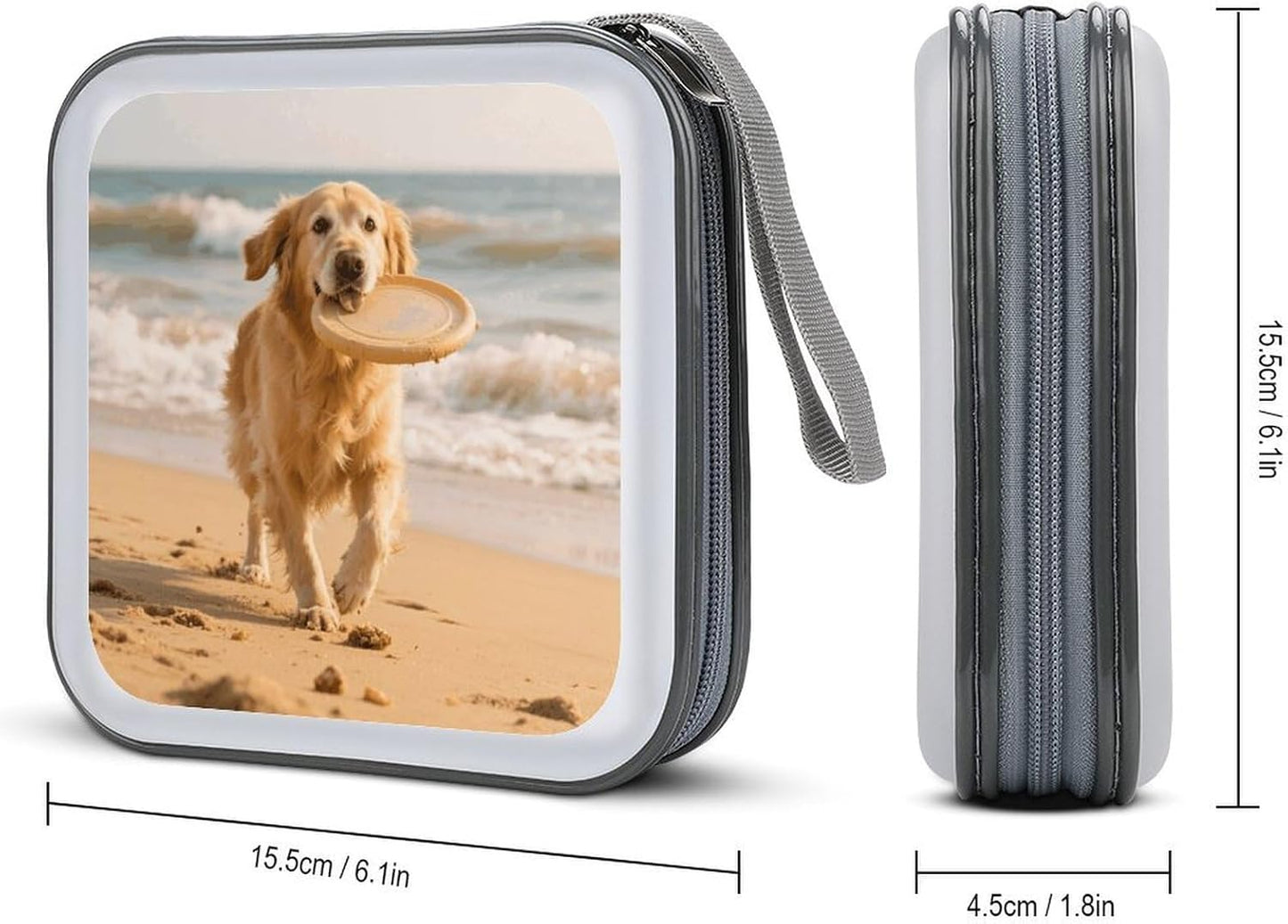 Golden Retriever Dog CD Case Portable Zipper CD Case 40 Capacity Hard Plastic DVD Cases Holder Large Storage Disc Wallet Bag for Car Home Travel DVD Collection Bag