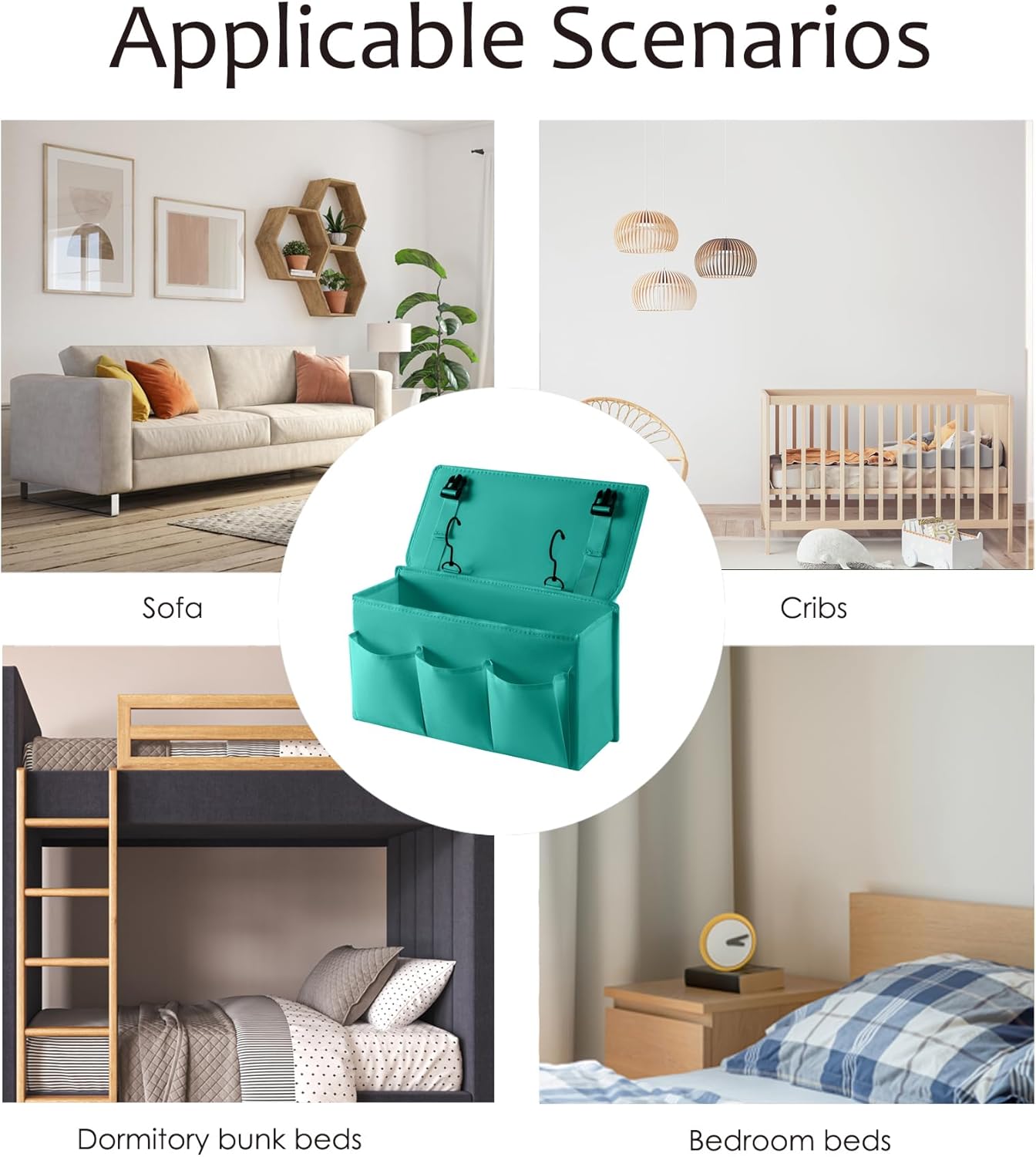 Bedside Caddy Bedside Storage Organizer ,Bed Caddy With Thickened Material Suitable for Homes, Dormitories, Hospitals, Cribs, RVs，Great for Magazines,Books ,Remote, Phone (Green)
