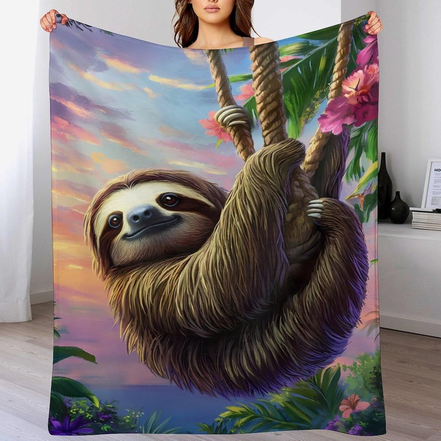 Sloth Animal Throw Blanket for Couch Bed Plush Cozy Fuzzy Flannel Blanket for All Season 50"x70"