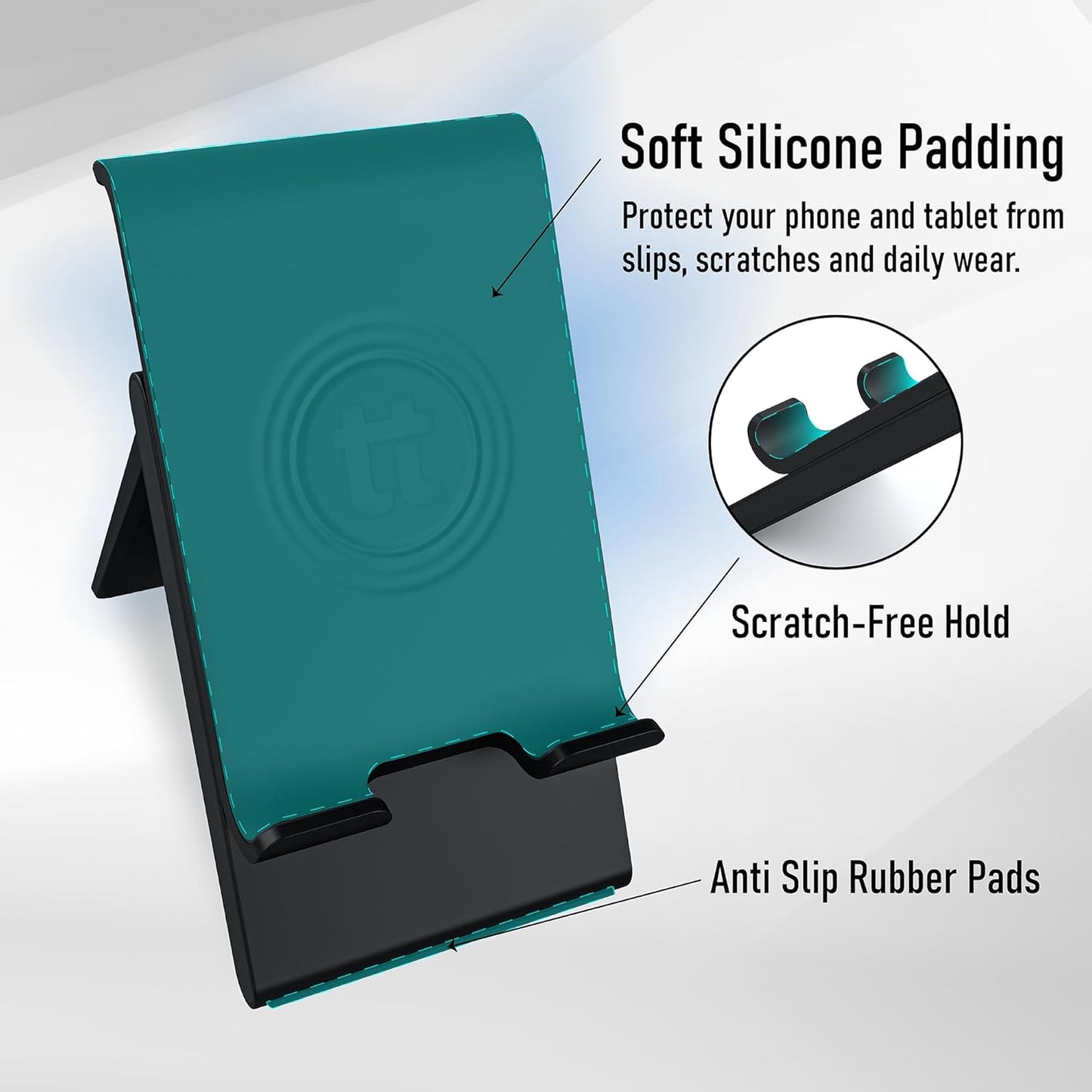 Tablet Stand, Adjustable Height, Phone Stand, Tablet Stand for Desk, Devices up to 12", Charging Slot, Foldable, Silicone Padding, Compatible with iPad/iPhone, Fits Tablets and Phones