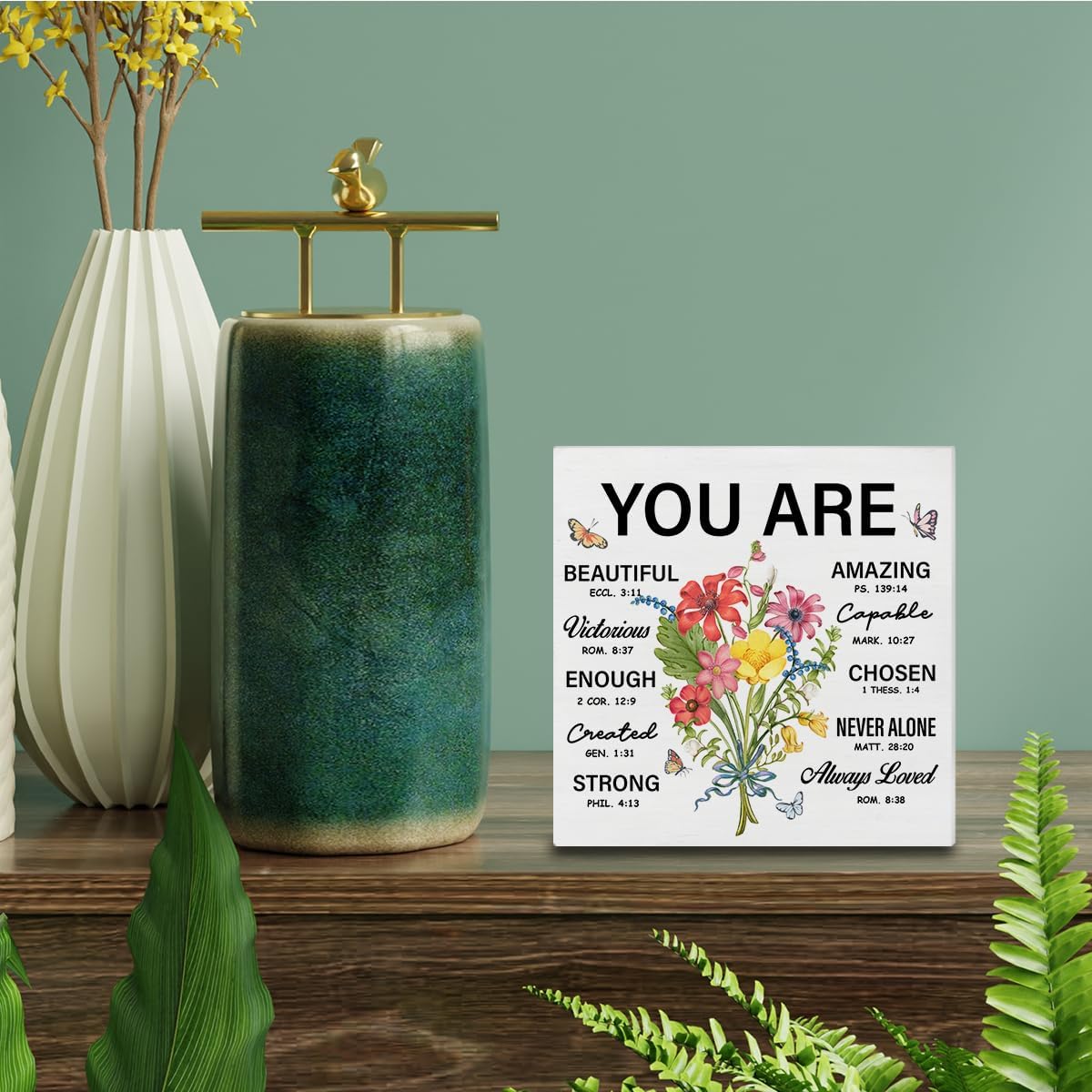 Inspirational Christian Gifts for Women Bible Verse Gifts, Scripture You Are Beautiful Wooden Box Sign Home Desk Table Decor 5 x 5 lnches