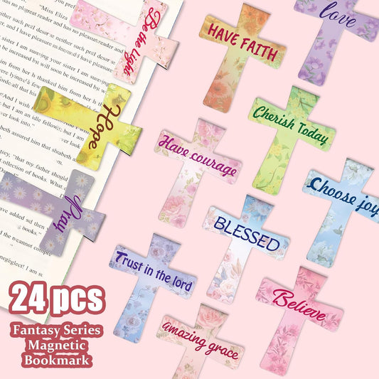 Magnetic Bookmarks, Kaluofan 24PCS Bible Bookmark Christian Bookmarks Cross Bookmark Bulk, Magnetic Cross Page Holders for Bibles, Inspirational Gifts for Teacher Students Book Lovers