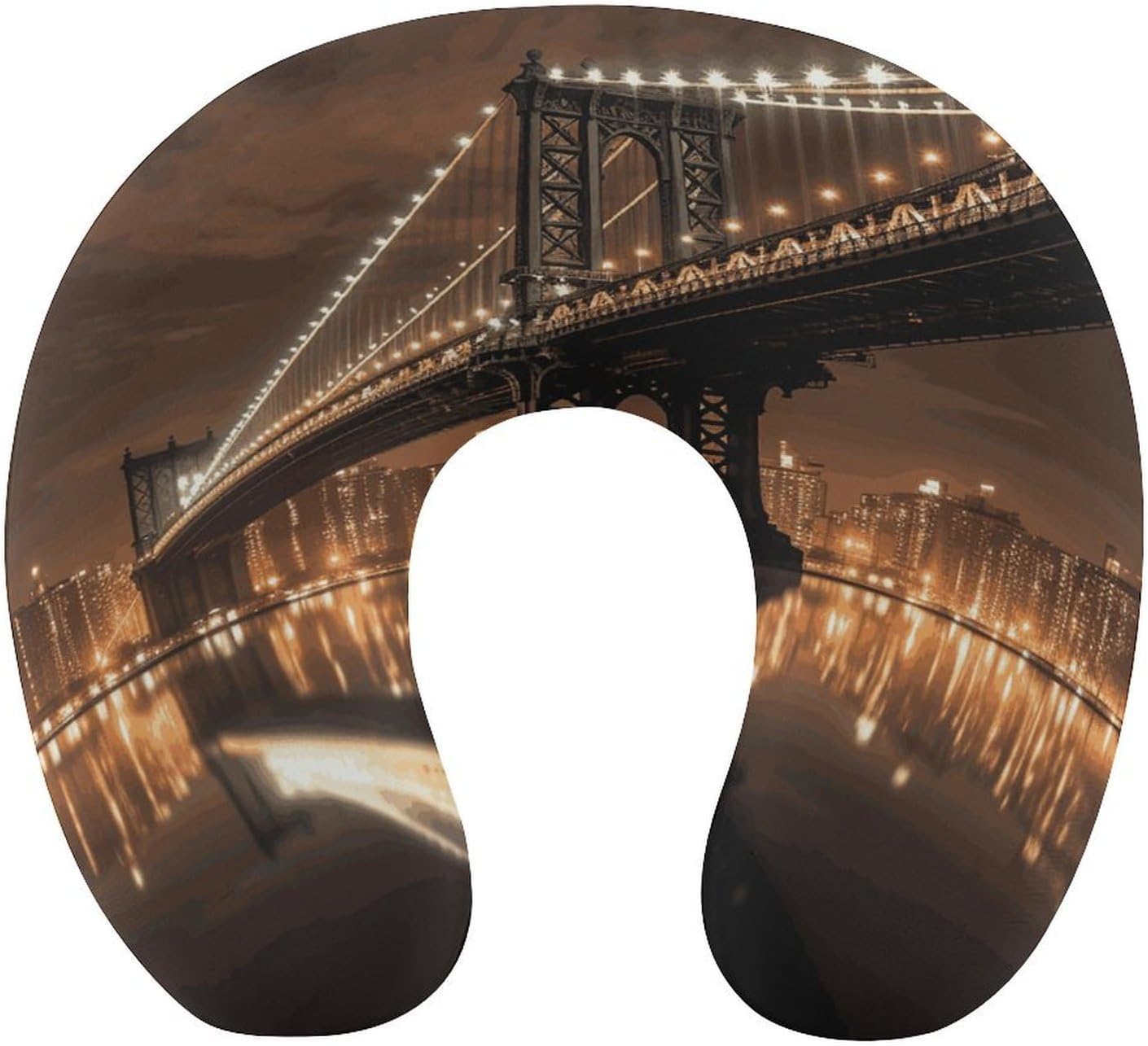 New York Manhattan Bridge Night Neck Pillow Memory Foam U Shaped Pillows Portable Pillows for Shoulder Travel Head Support Pillow with Concealed Zipper for Airplane Car Home Office