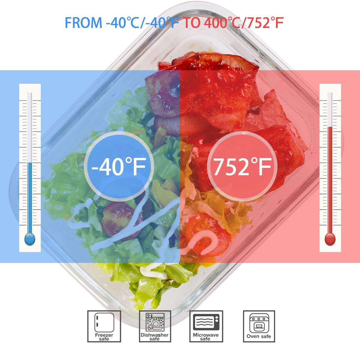 Glass Food Storage Containers with Lids, [18 Piece] Glass Meal Prep Containers, Containers for Food Storage with Lids, BPA Free & Leak Proof (9 Lid & 9 Container)
