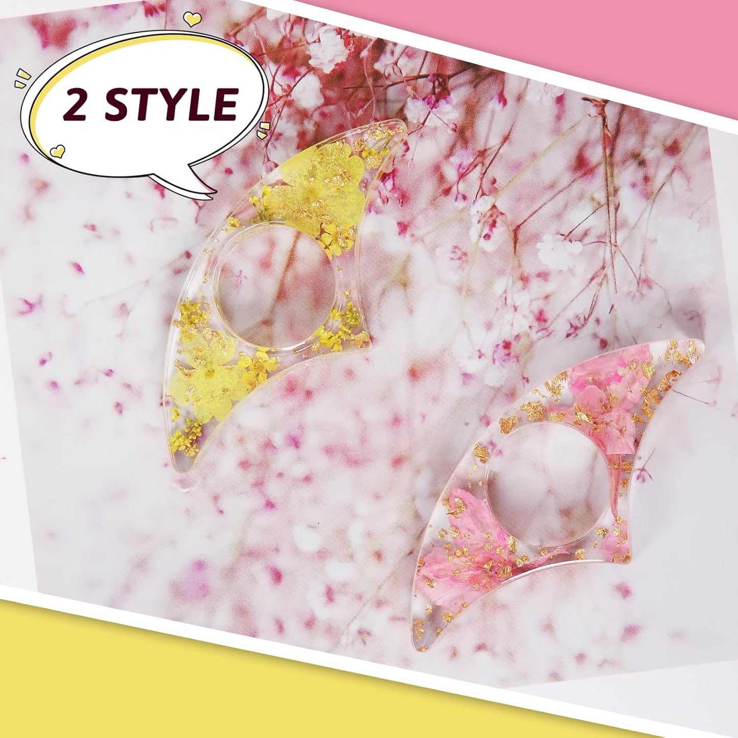 Book Page Holder, Tumwisk 2PCS Reading Accessories, Handmade Dried Flower Thumb Page Holder, Reading Accessories for Book Lovers, Resin Thumb Bookmark Gifts for Readers（Pink and Yellow