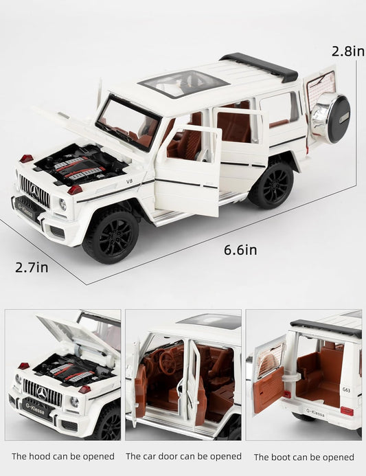 1/32 Scale Car Model Compatible for Collectible Benz G63 AMG Diecast Toy Vehicle, Zinc Alloy Pull Back Toy Car with Sound and Light for Adult Boys Girls 3 4 5 6 7 8（White）