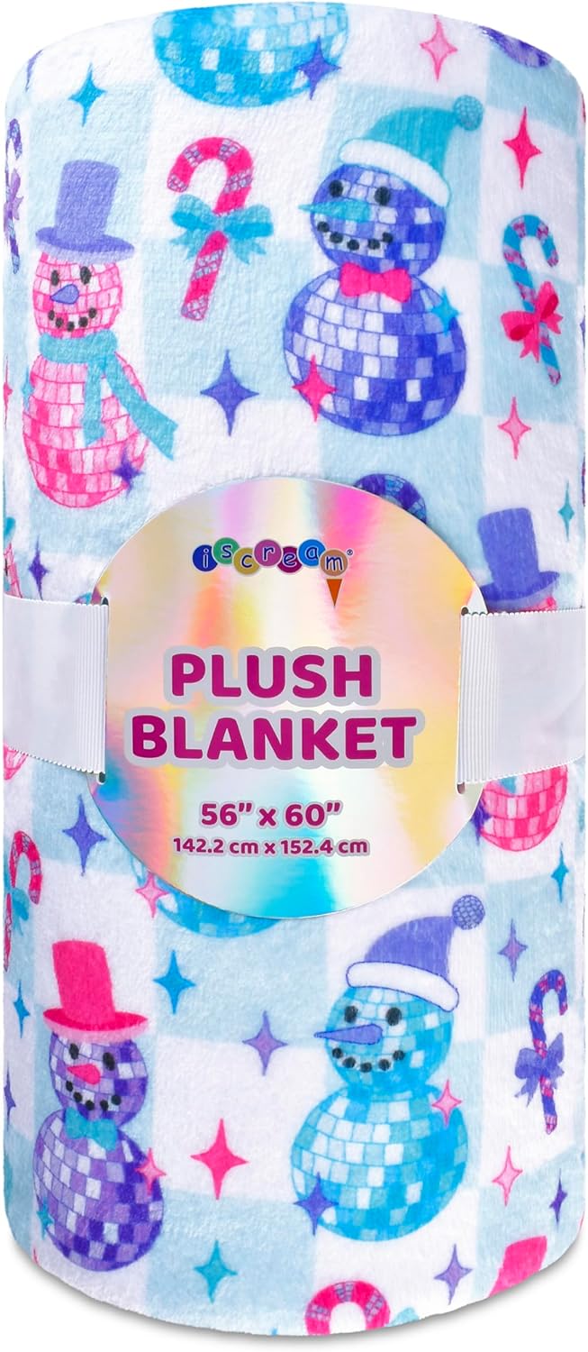 iscream Cozy Holiday Silky Soft Plush 56" x 60" Premium Fleece Print Throw Blanket - Disco Snowmen