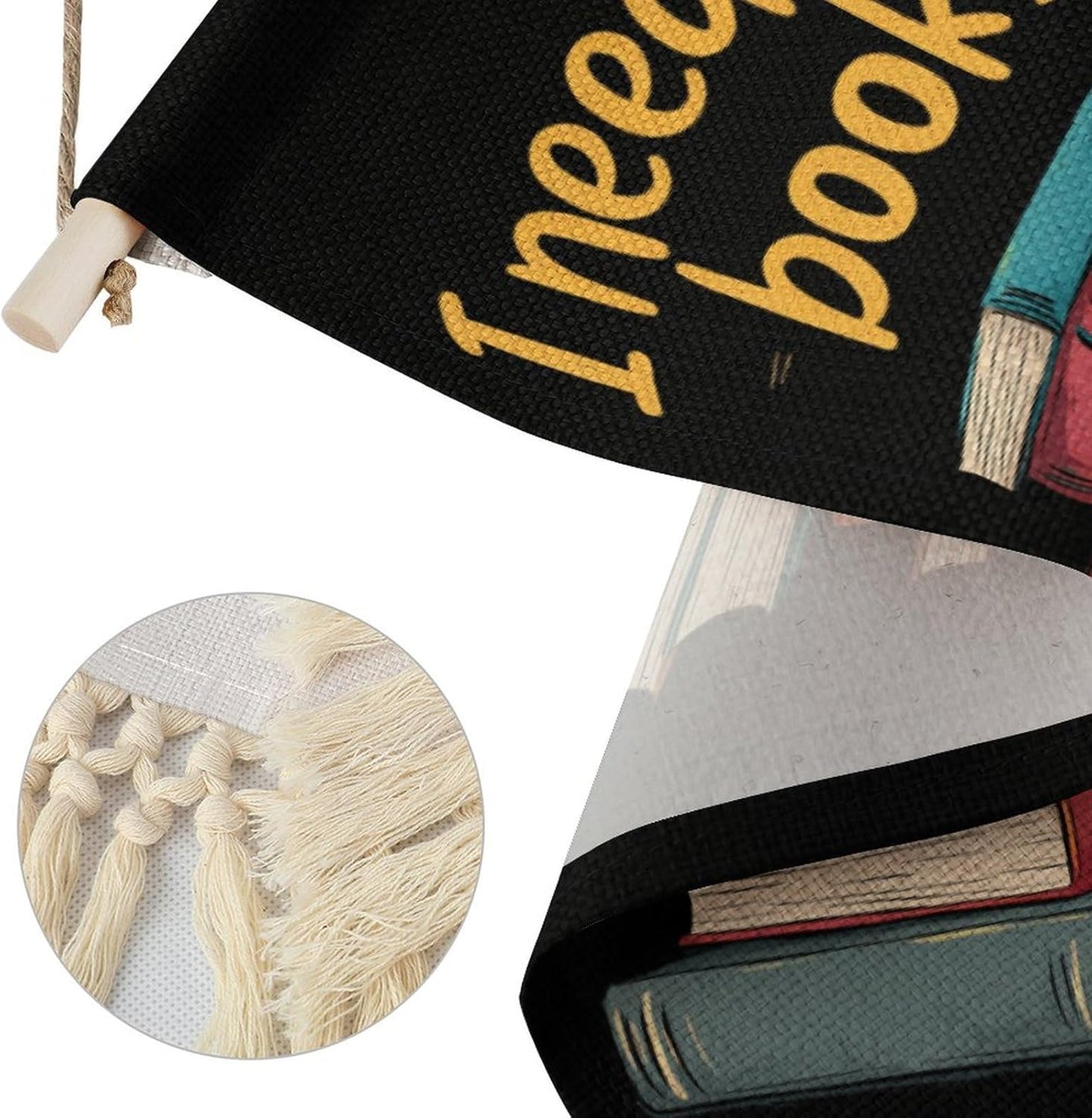 Reading Lover I Need More Books Retro Poster Hanging Kit Art Picture Canvas Personalized Home Decor with Tassel