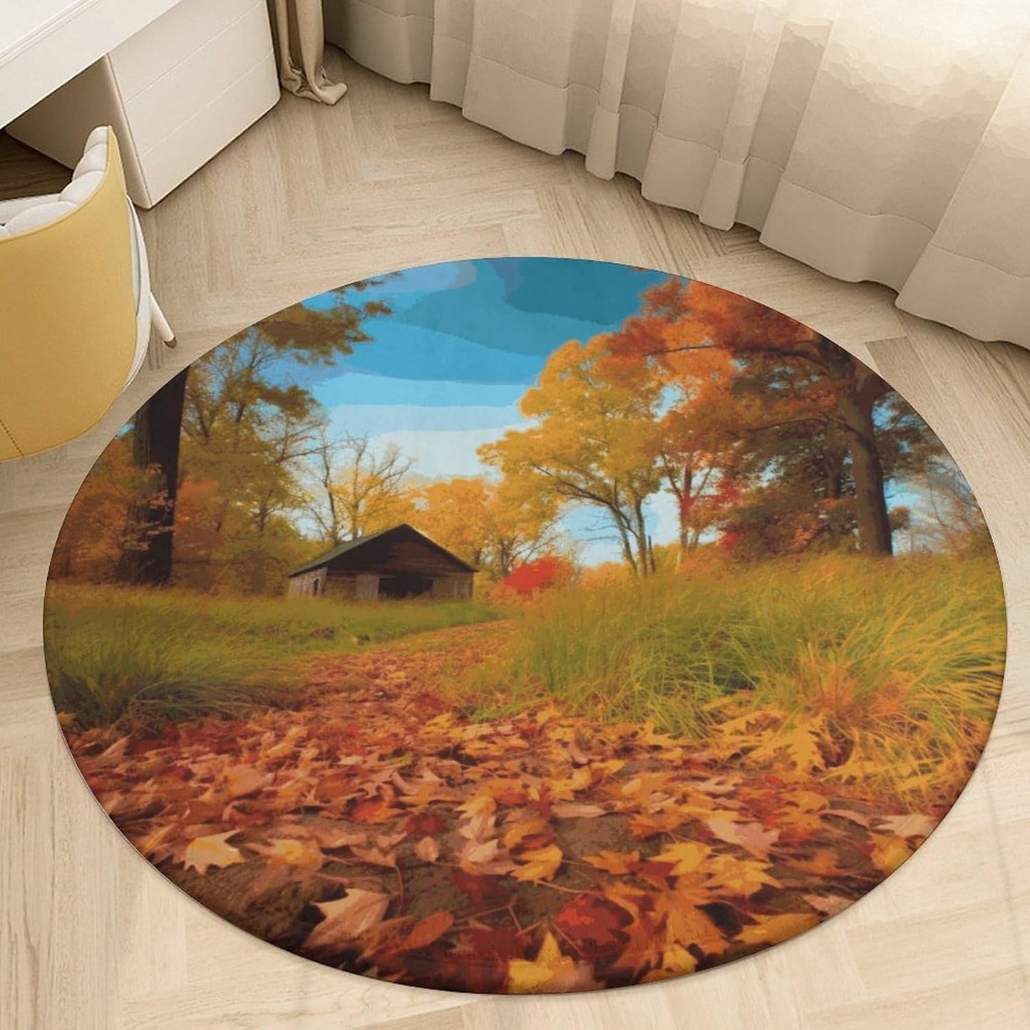 Gallery for Fall Circle Rug Retro Luxury Coral Velvet Floor Mat Non Slip Soft Indoor Floor Carpet Comfy Thickened Area Rugs Modern Aesthetic Minimalist Carpets for Home Decor