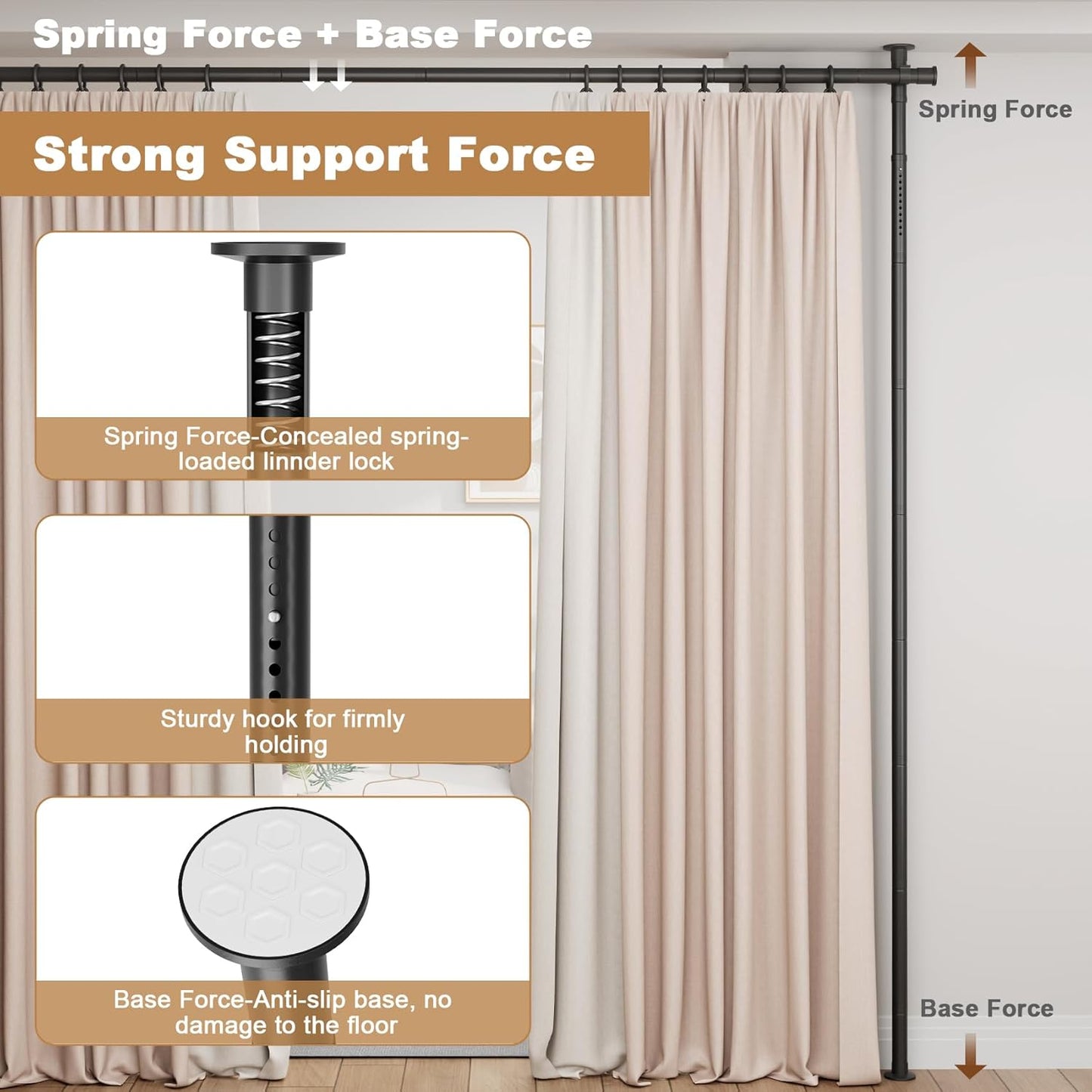Mr IRONSTONE Room Divider Curtain Rod No Drilling, Partition Room Dividers 4-10ft(H) 28-144inch(W) Adjustable, Heavy Duty Tension Rod Floor to Ceiling Freestanding, Wall Divider for Room Separation