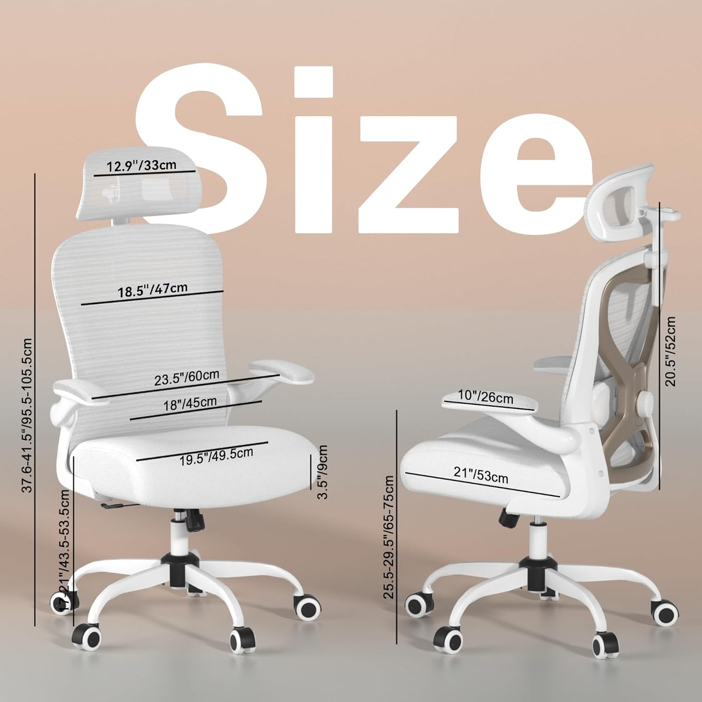 Ergonomic Office Chair for Back & Neck Pain Relief, Virgin Foam Seat, 2D Adjustable Lumbar & 3D Headrest, Tilt & Rock for Relaxation, Ideal for Long Sitting Comfort, White/Gold