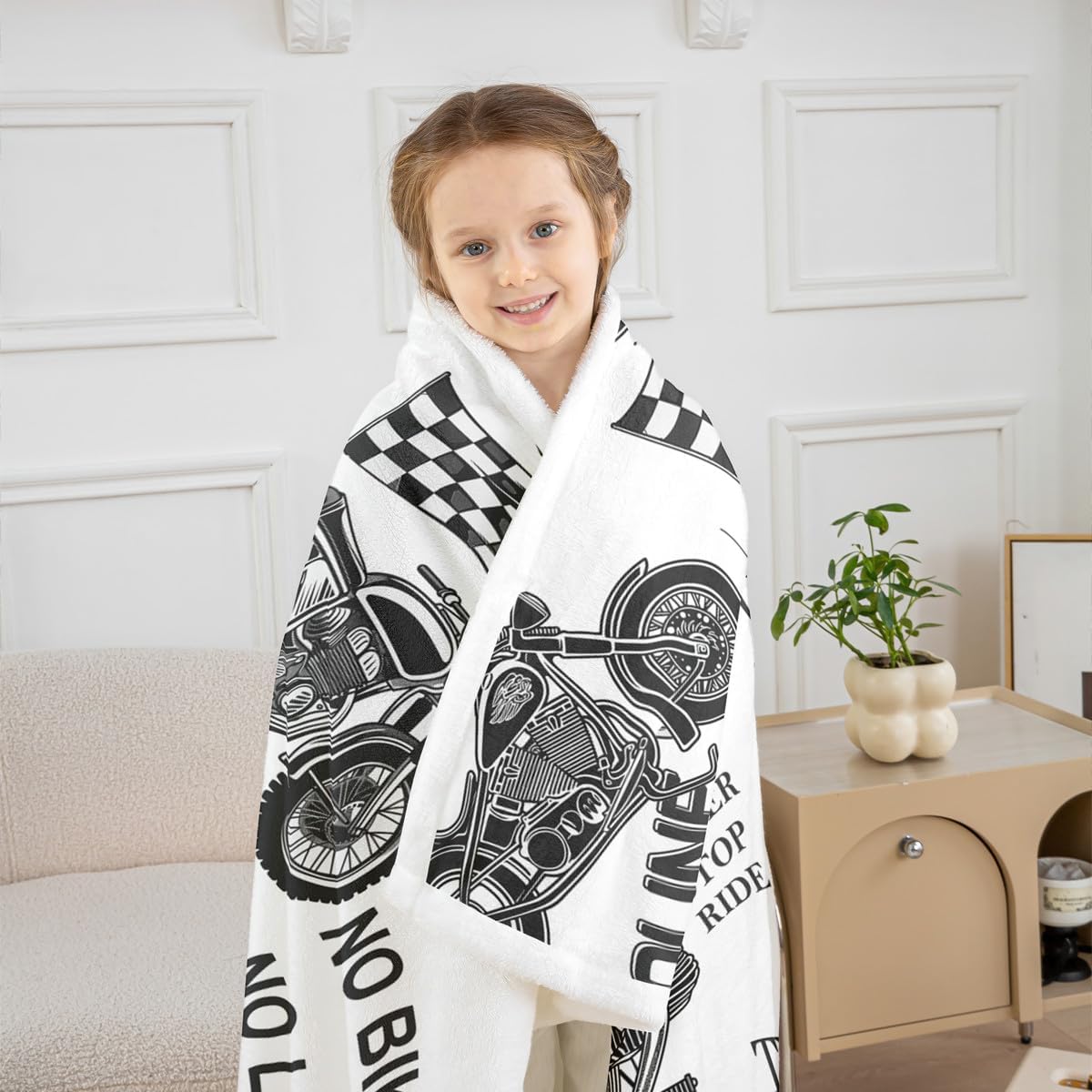Feelyou Vintage Motorcycle Sherpa Blanket Boys Motocross Extreme Sports Fleece Throw Blanket Racing Dirt Bike 3D Motorbike Print for Sofa Bed Couch Queen 90x90 Inch