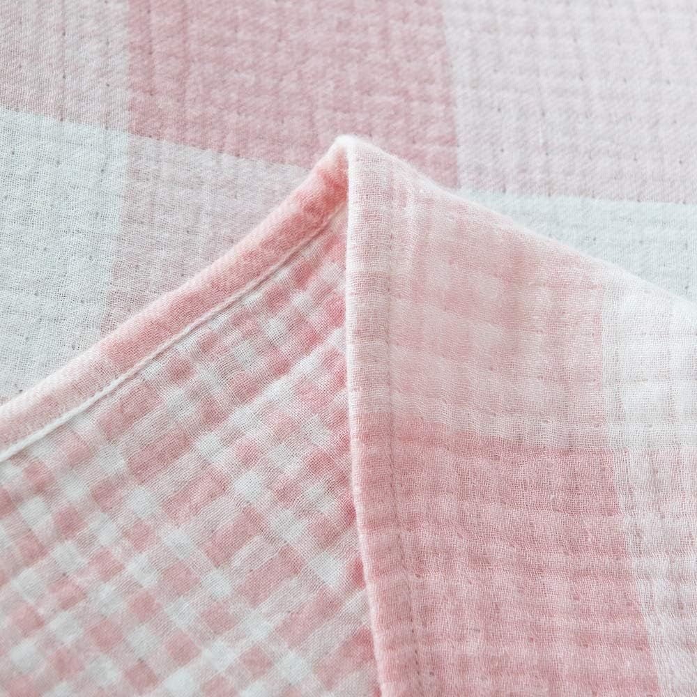 Cotton Muslin Throw Blanket with Buffalo Check Pattern, Vintage Indoor and Outdoor Use, Reversible and Breathable Fabric for Yard Picnics, 47" x 60" Bedding or Chair Cover, Pink