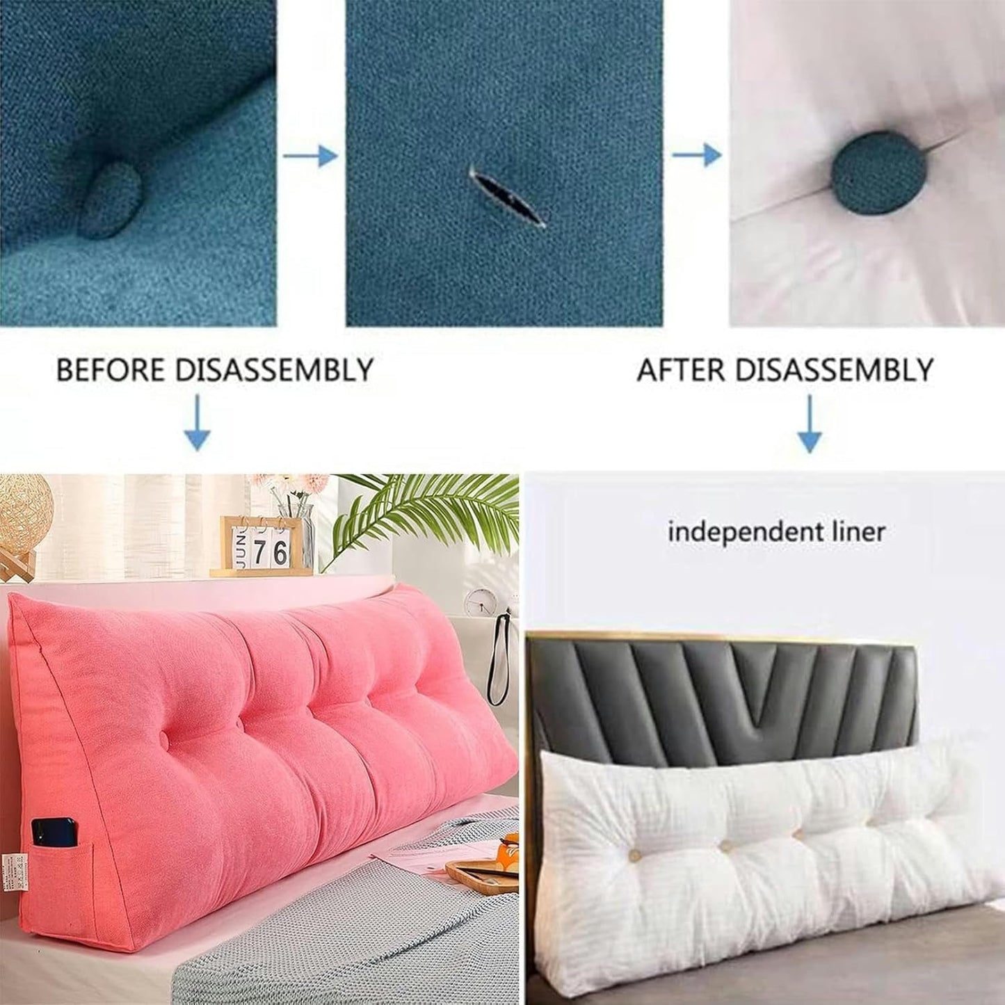 Triangular Reading Bed Pillow Large Cushion Headboard Solid Color Triangular Headboard Backrest Extra Large Reading Pillow Positioning Support Pillow with Removable Cover