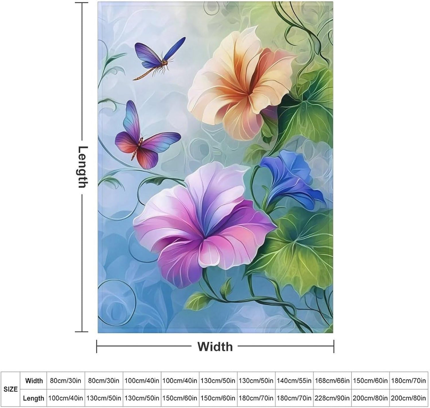 Dragonfly Cup Shaped Romantic Flowers Throw Blanket for Couch Bed Plush Cozy Fuzzy Flannel Blanket for All Season 55"x70"