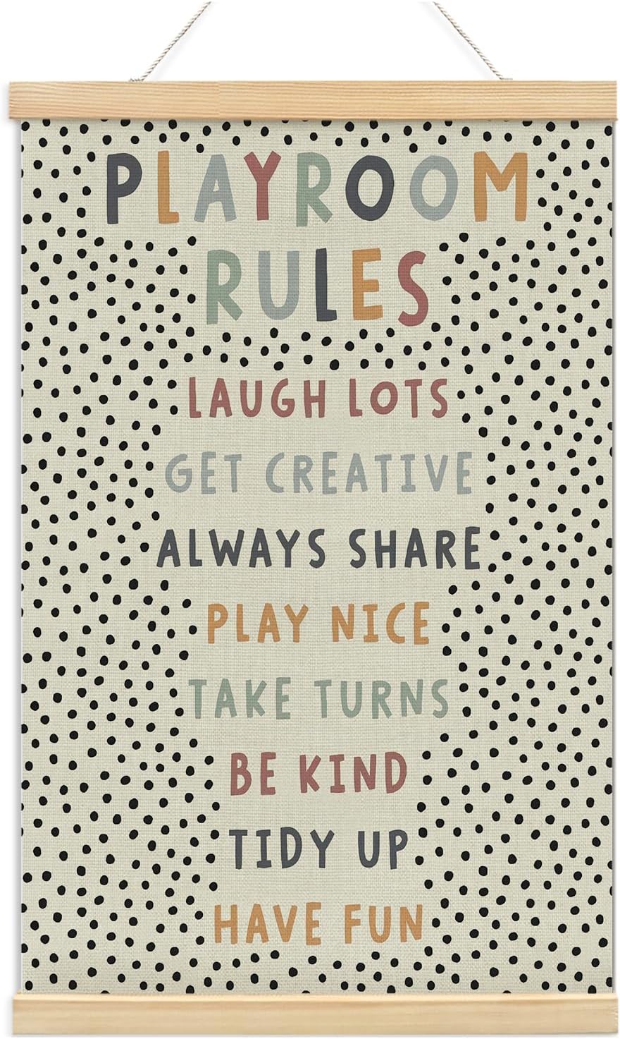 Playroom Kids Tollder Room Wall Decor, Play Room Rules Wall Decor for Kids Play Game Room Bedroom Nursery Home School Playroom Essentials, Canvas Hanging Banner Wood Poster Frameds,16x24 Inch