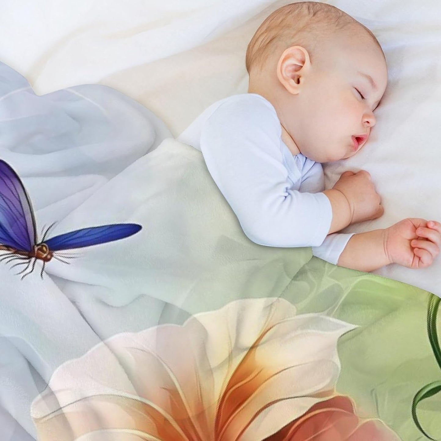 Dragonfly Cup Shaped Romantic Flowers Throw Blanket for Couch Bed Plush Cozy Fuzzy Flannel Blanket for All Season 55"x70"