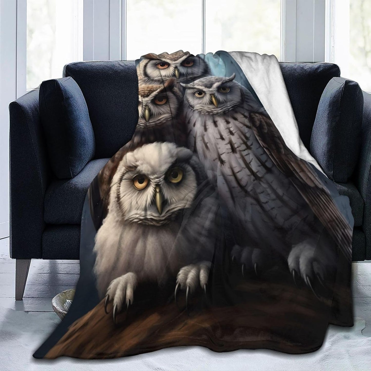 Cute Owl Blanket for Adults Kids Gifts for Owls Moon Lovers Flannel Throw Blankets Soft Comfy Lightweight for Home Decor Couch Bed Sofa 60x50 Inches
