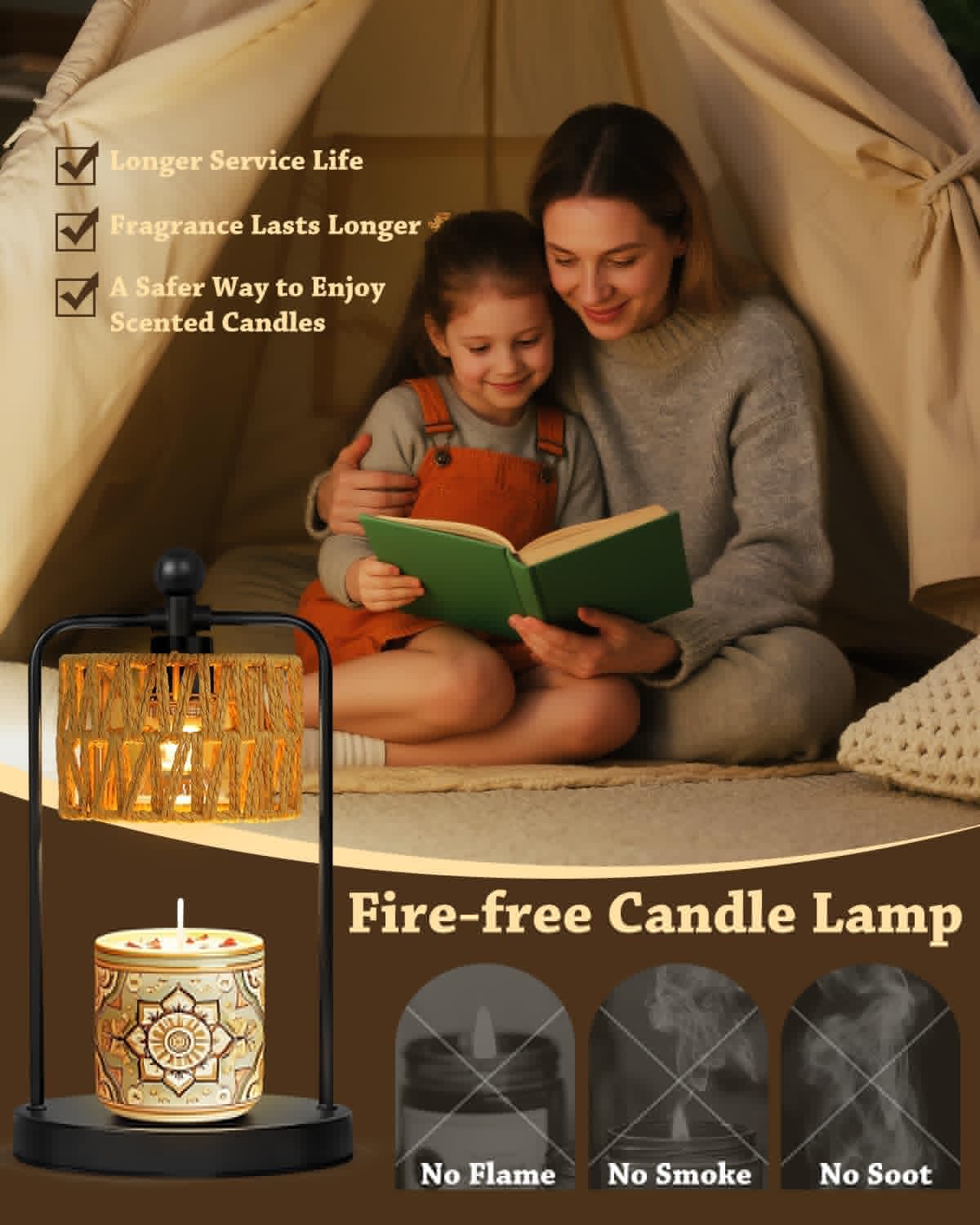 Candle Warmer Lamp with Timer Dimmer, Candle Warmer for Jar Candles Lights, Boho Candle Lamp Warmer with 2 Bulbs, Birthday Gifts for Women, House Warming Gifts New Home Decor, Black