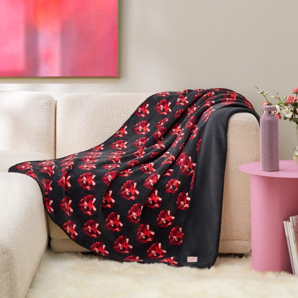 Paris Hilton Plush Throw Blanket for Couch Room Decor - Home Decor Cozy Cute Warm Blankets for Bed Home Sofa Living Room Decor - Gifts for Teen Girls & Women, 50x70 (Black/Red)
