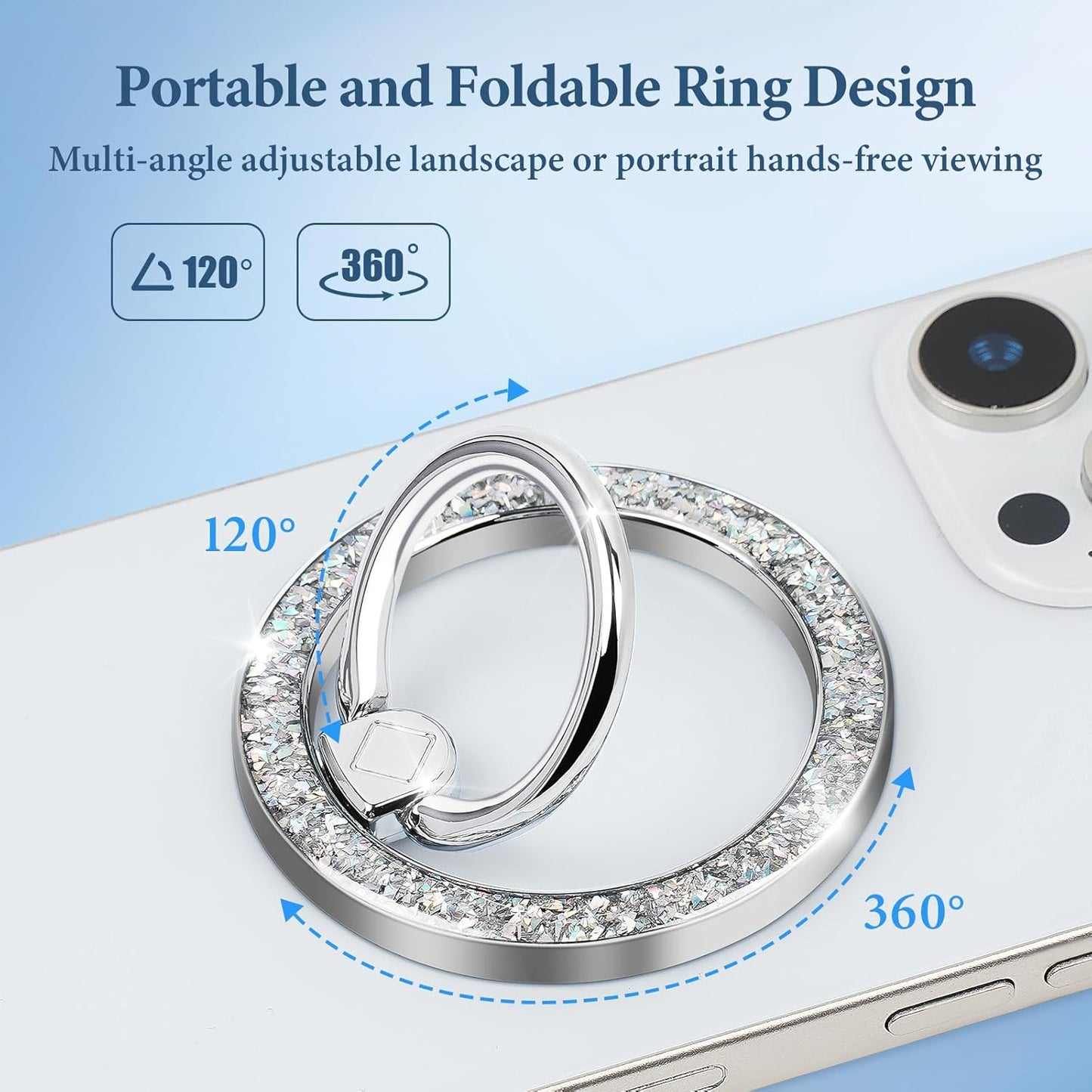 Magnetic Phone Ring for MagSafe Grip [Super Magnet] Stylish Twinkle Ring Holder Stand with, Mag Safe Accessory for iPhone 16/15/14/13 Pro Max Plus, Silver