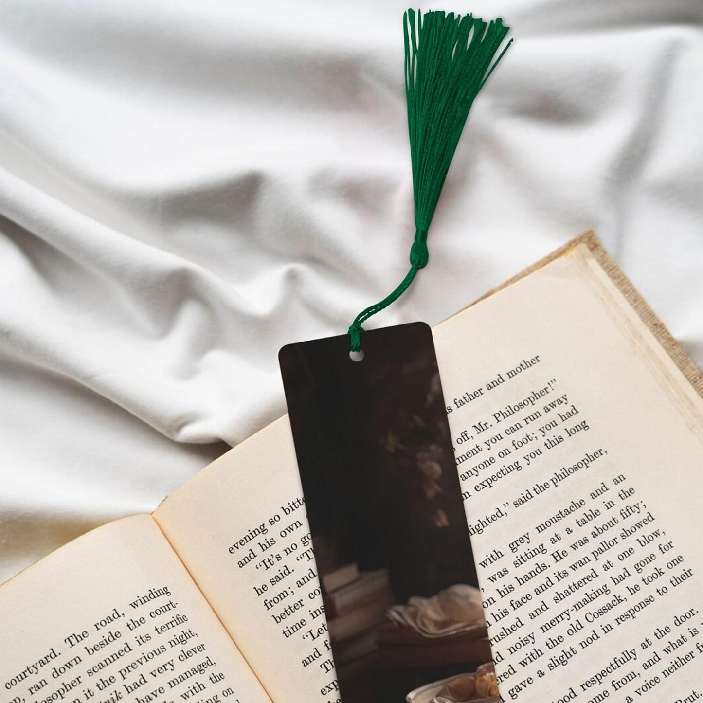 Drink Tea Bookmarks Gifts for Women Men, Wooden Bookmarks for Book Lovers, Vintage Book Marks Ornaments with Tassel, Unique Personalized Reading Page Markers Dark Green
