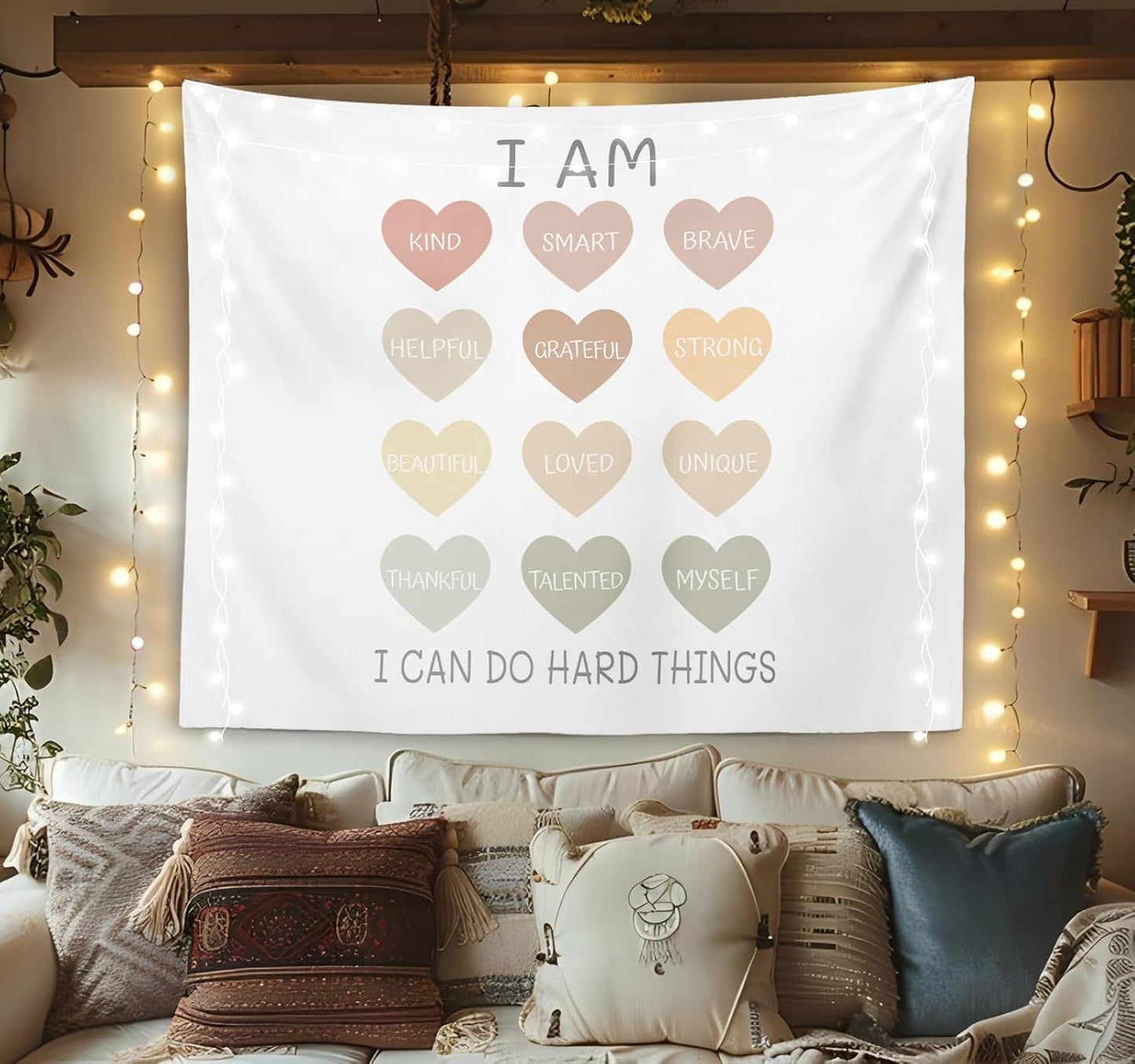 OXW Classroom Decor Kids Tapestry Wall Hanging, Playroom Wall Decor, Nursery Wall Decor for Kids, Classroom Nursery Tapestry, I Am Kind I Am Brave Wall Art, 50x60 inches