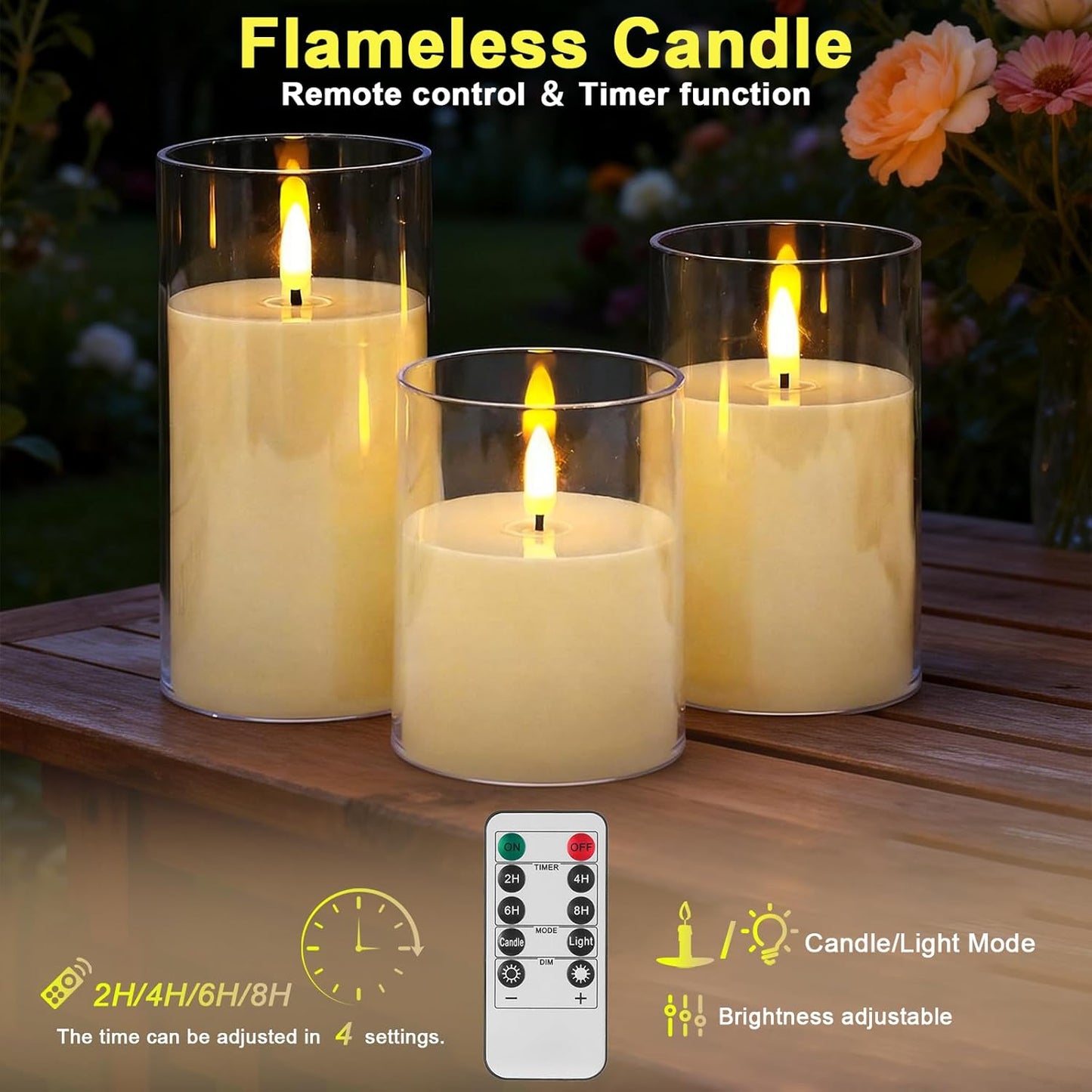 3-Pack Rechargeable Flameless Candles with Remote Control and Timer Function, 3D Realistic Flickering Flames, USB Battery Powered for Christmas Home Decoration Wedding Party Holiday