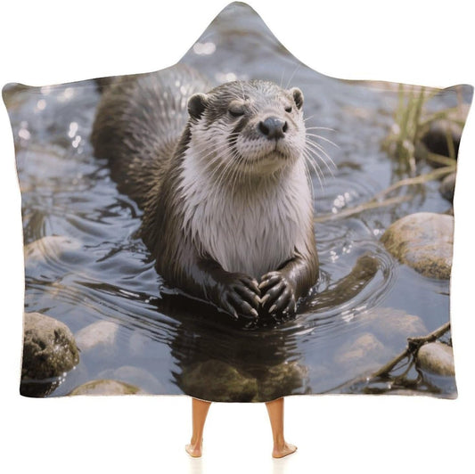 Cute Otter Wearable Hoodie Blanket for Women Men Fleece Blanket with Hood Oversized Warm Cozy Gifts