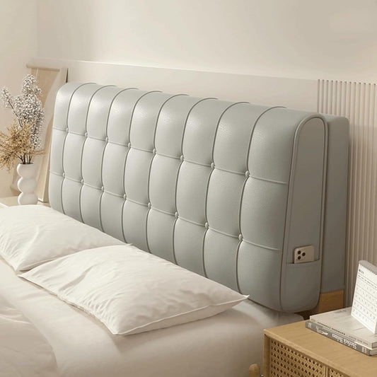 Bed Backrest Faux Leather Headboard Cushion Rectangle Reading Pillow Large Support Bolster Bedside Cushion for Daybed Bed Bunk Bed Removable Upholstered,Khaki,Straps/79x23x4In