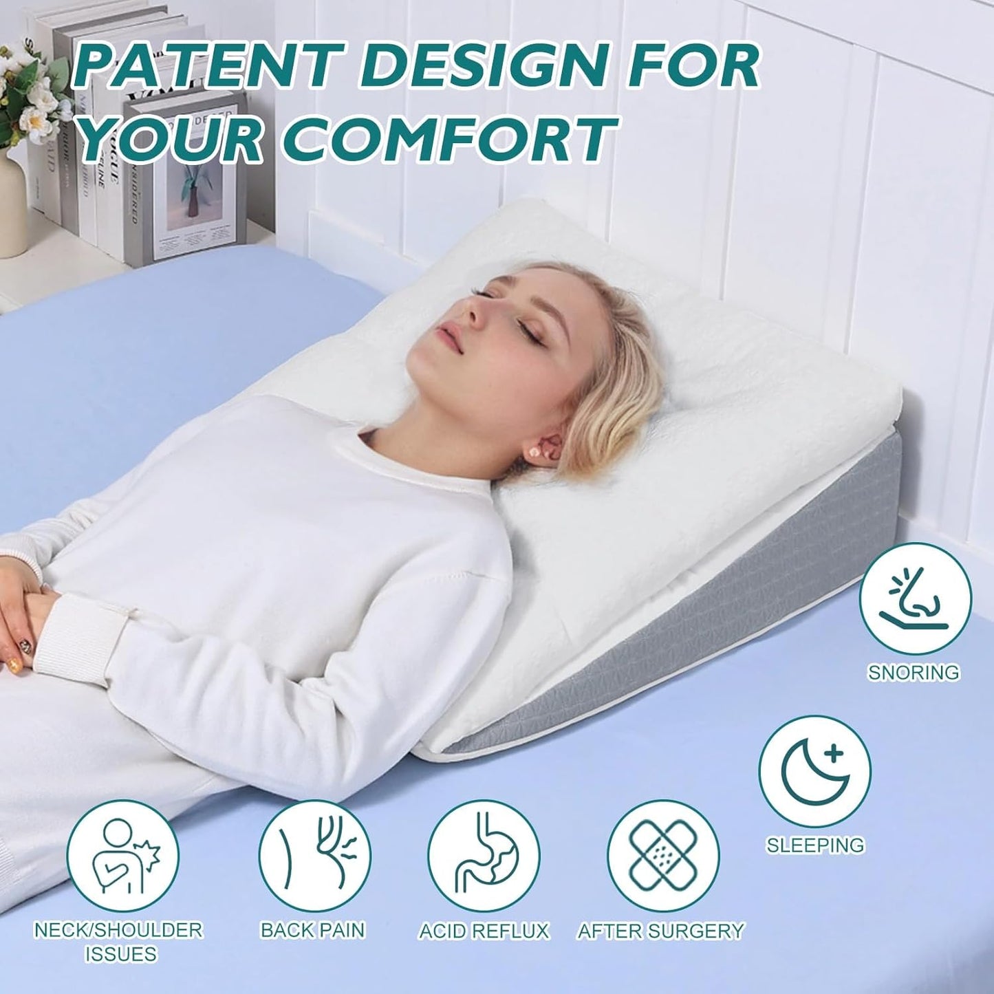 TANYOO Bed Wedge Pillow for Sleep Apnea 7.5Inch Gerd Pillow Patent Dual Layer Triangle Pillow Adjustable Shredded Memory Foam Topper Soft Support Ideal for Acid Reflux, After Surgery, Snoring