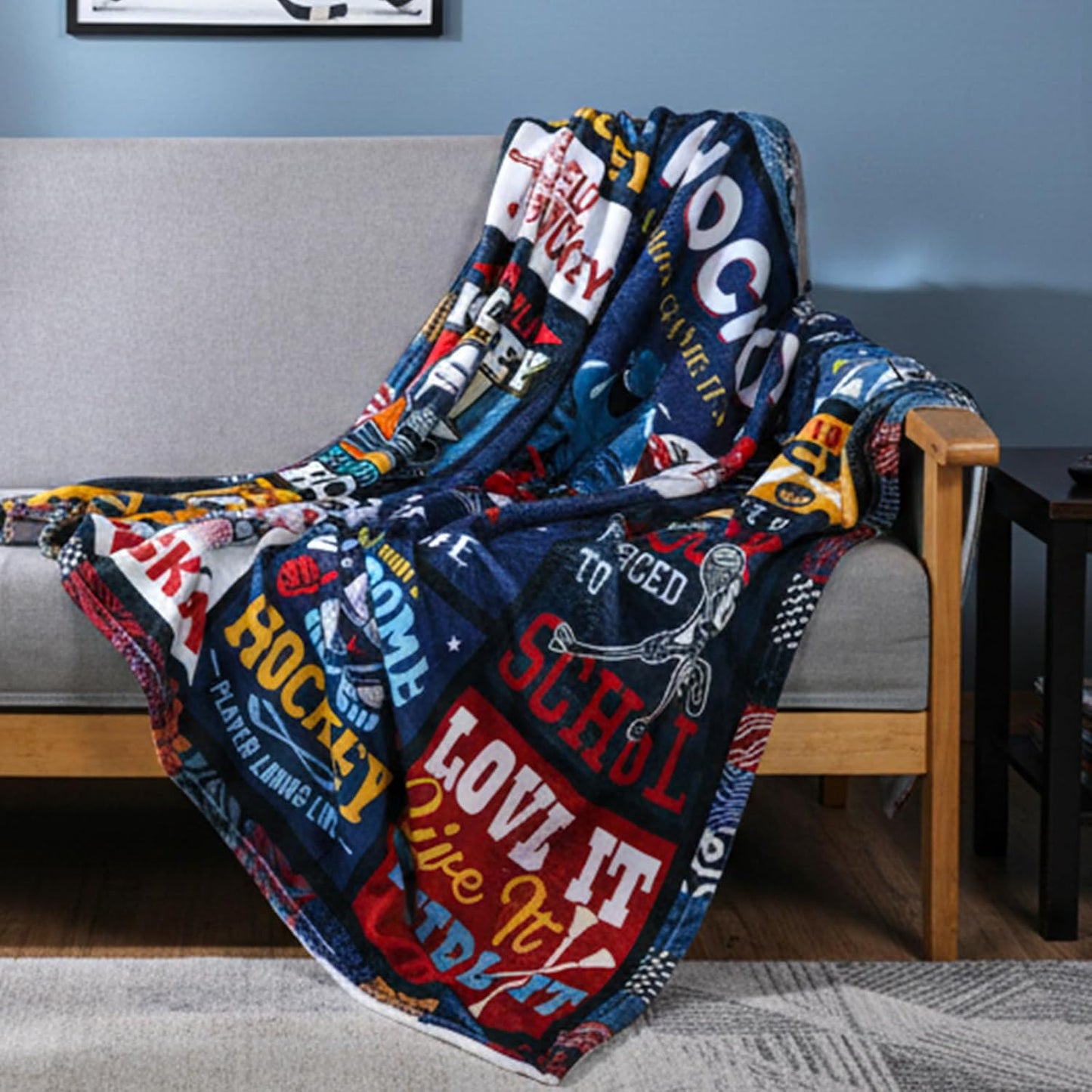 Ice Hockey Gifts Throw Blanket, Hockeys Gift for Boys 8-12, Soft Warm Flannel Blanket for Great Field Hockey Lovers for Boy Men Bed Sofa Couch Room Home Decor Gift 50 x 60 Inch