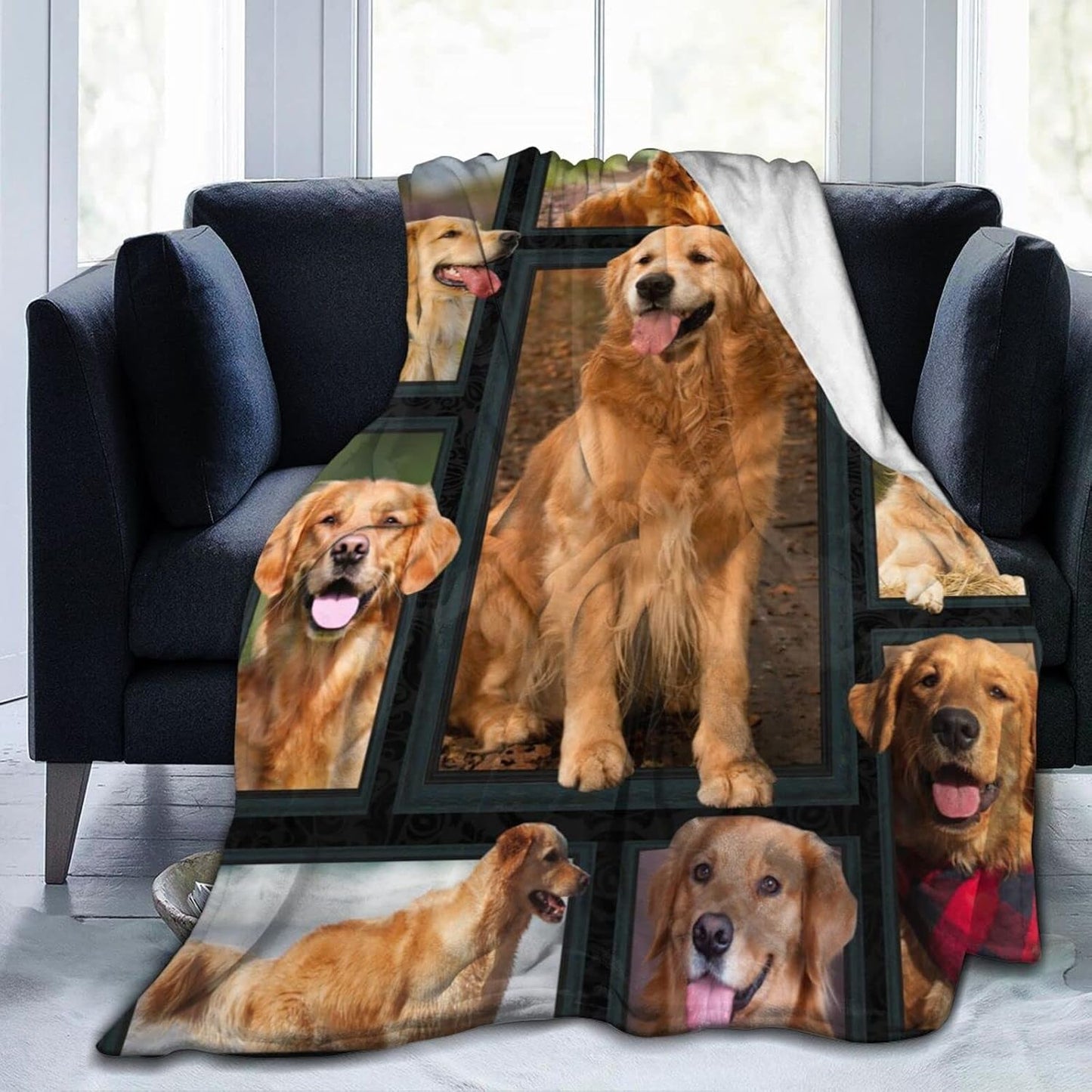 Cute Clever Golden Retriever Lovely Golden Dog Printed Ultra-Soft Throw Blanket Home Decorative Blanket for Living Room Bed Sofa