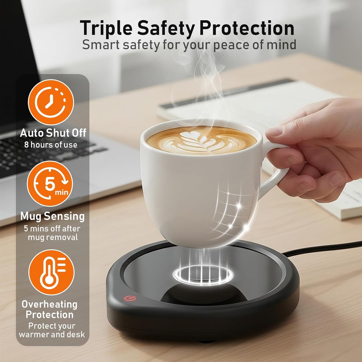 Coffee Mug Warmer, Cup Warmer for Desk with Auto Shut Off Smart Temperature Settings, Electric Beverage Tea Water Milk Heater for All Cups and Mugs, Heating Plate Candle Wax Warmer