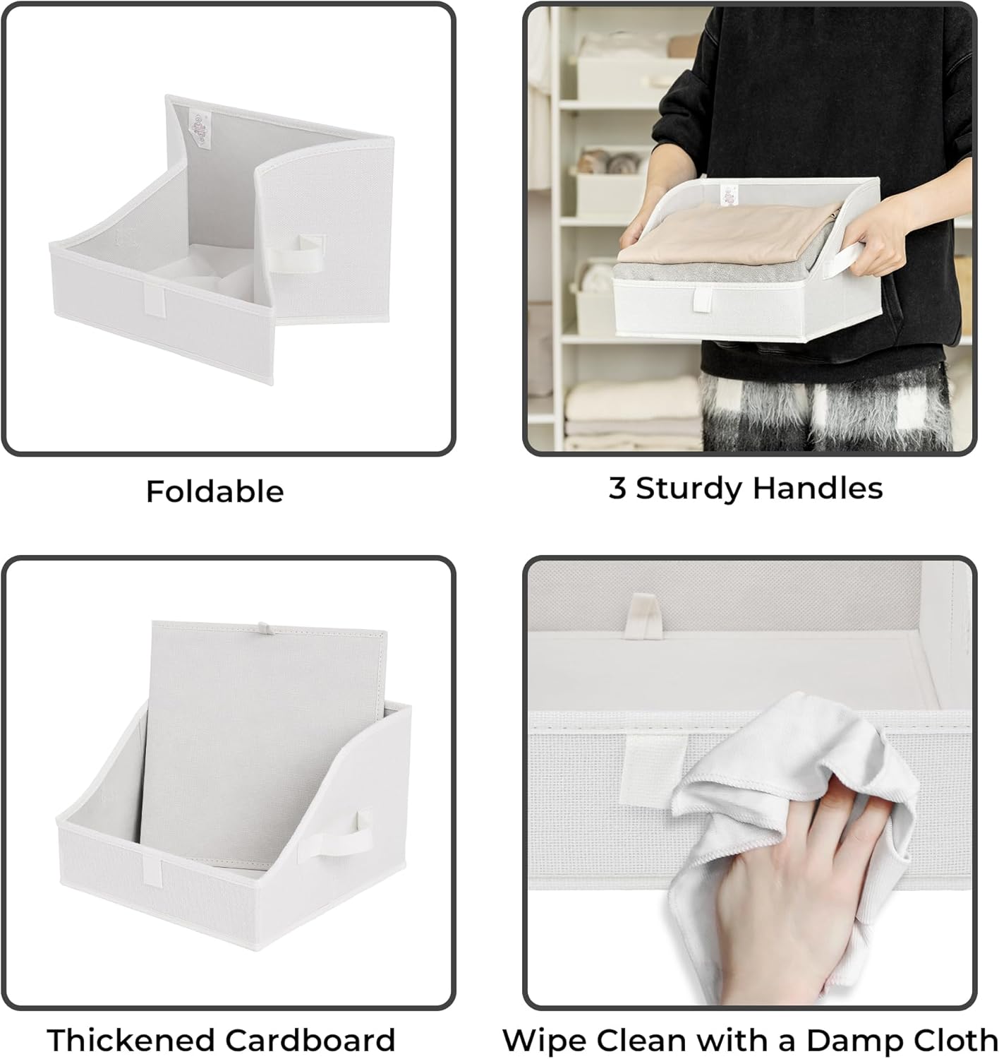 GRANNY SAYS Closet Storage Bins, Clothes Organizer and Storage Bins, Trapezoid Storage Boxes with Handles, Storage Baskets for Shelves, Pearl White, Medium, 3-Pack