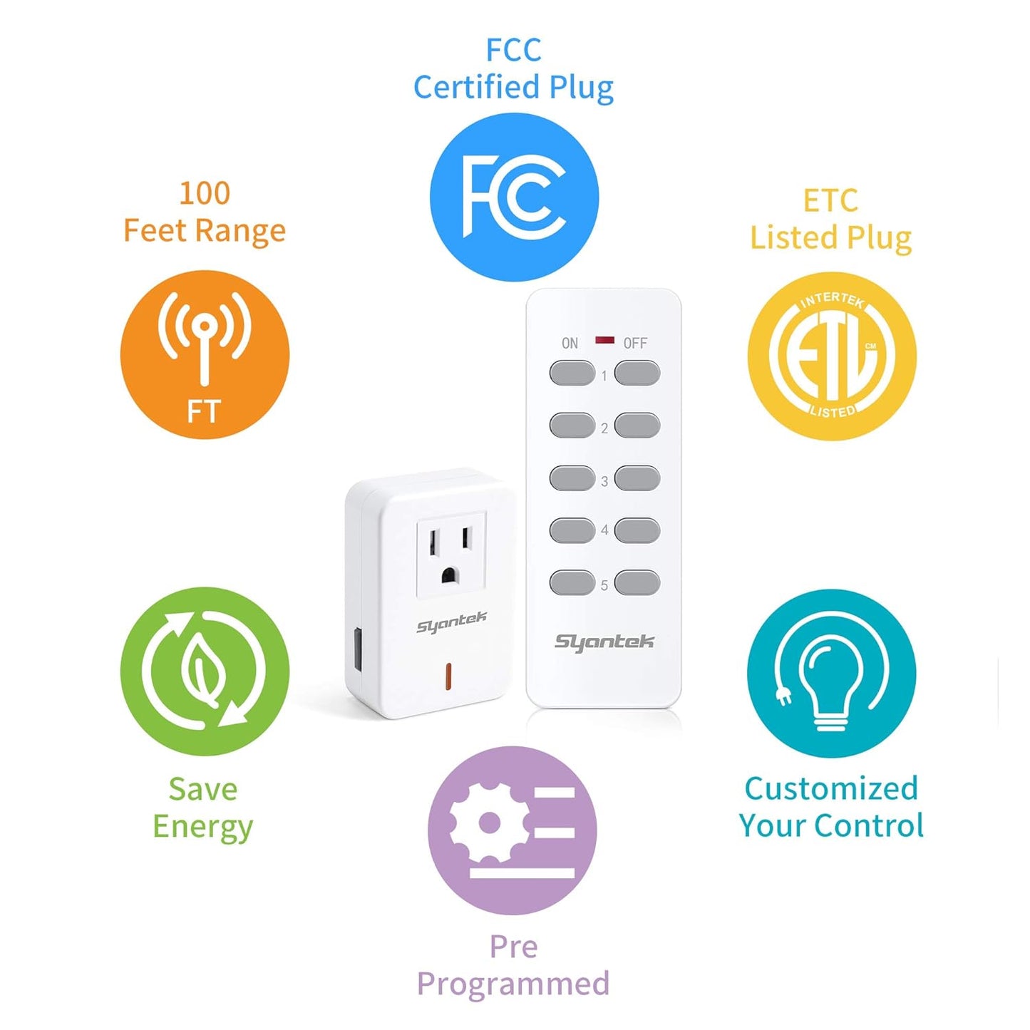 Remote Control Outlet Wireless Light Switch for Household Appliances, Expandable Remote Light Switch Kit, Up to 100 ft Range, FCC Certified, ETL Listed, White (3-1)