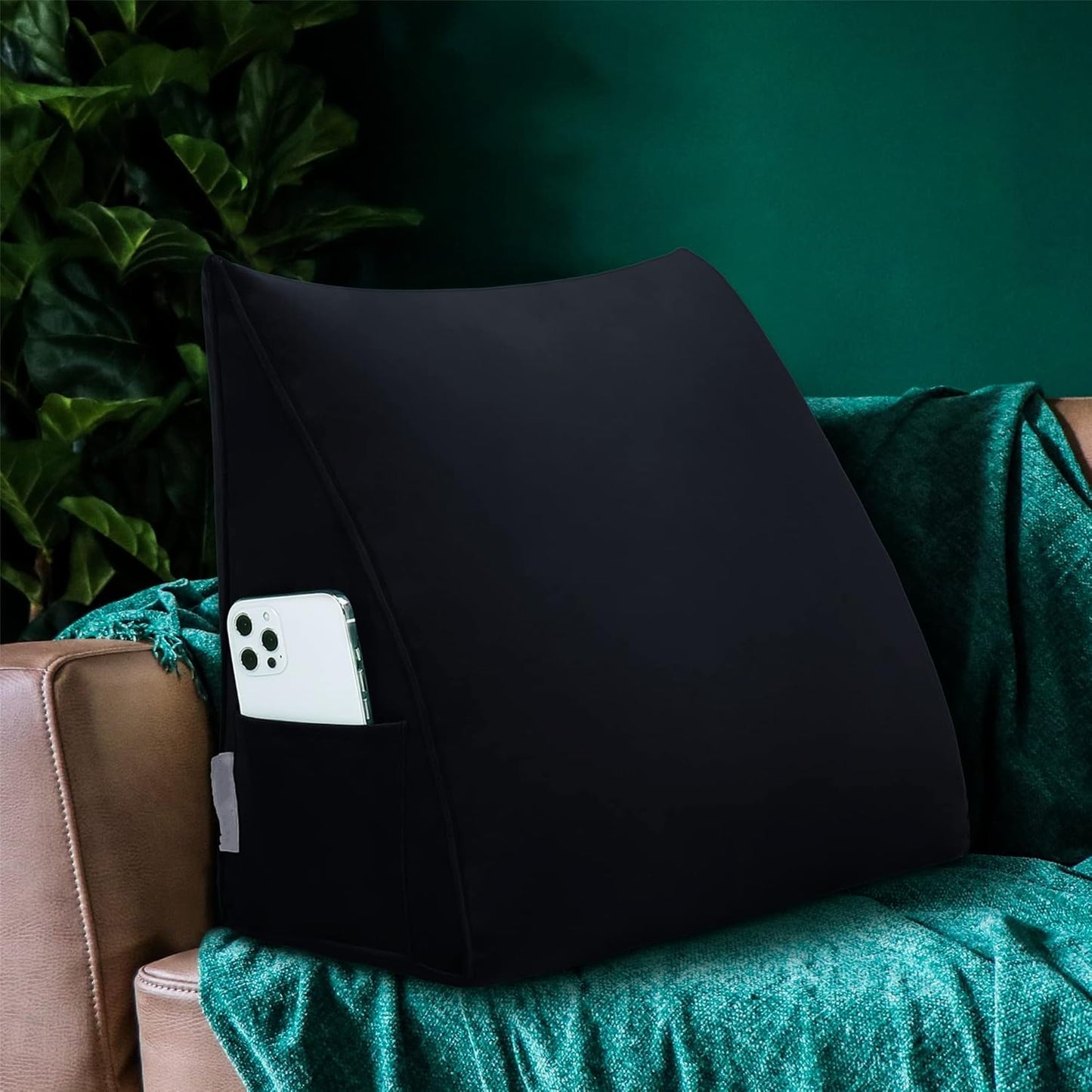 Bed Wedge Pillow for Headboard Small Bolster Pillow Reading Pillows for Sitting Up in Bed Adult, Triangular Backrest Cushion Book Pillows for Daybed Couch Support Upholstered Black