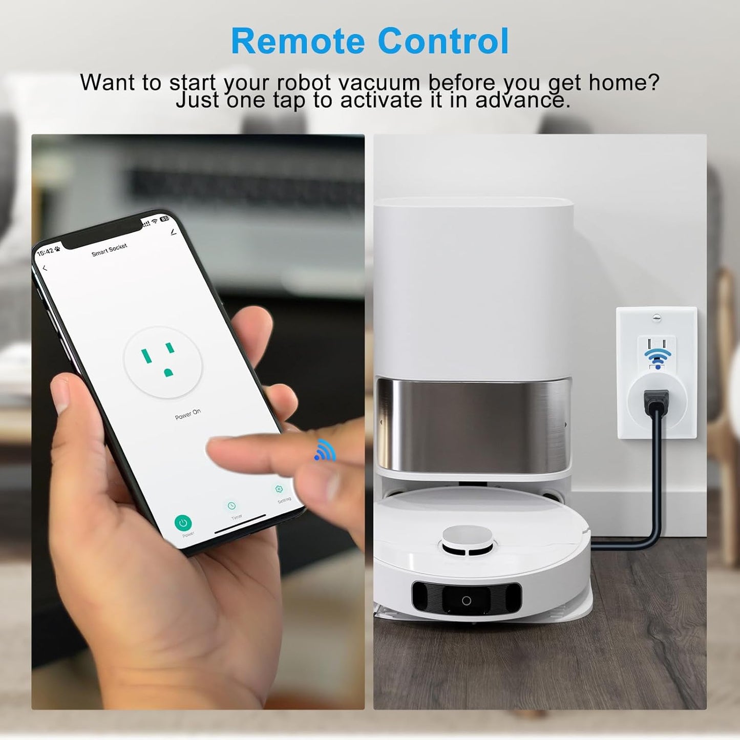WiFi Smart Outlet Plug with Remote,GreenCycle 2PK Electric Smart Plug with Remote,Compatible with Alexa and Google Home via Tuya,15A/1500W，Remote Control from Anywhere,TUV FCC List(2.4G)