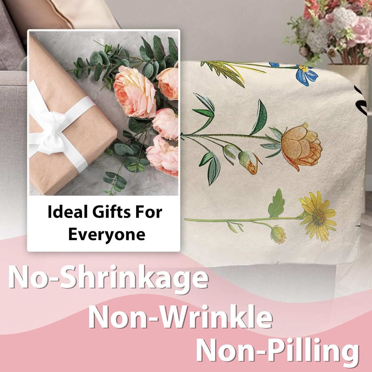 Christian Floral Gifts for Women Flannel Throw Blanket, Religious Inspirational Flower Birthday Ideas, Wildflower Bible Verse Soft Blankets Present for Girls Friends Mom 50"x60"