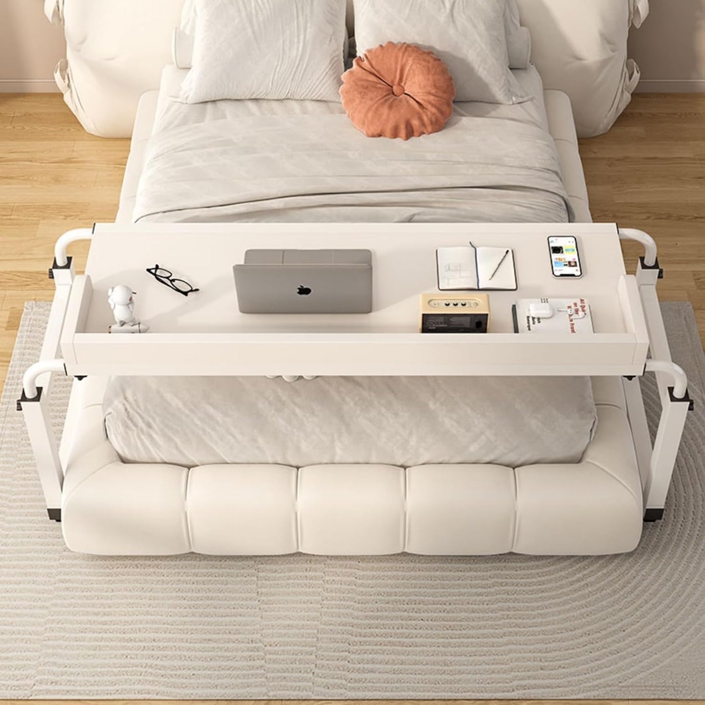 Adjustable Height Overbed Table with Wheels - Perfect Bed Desk for Laptop, Computer, and Reading - Ideal Mobile Desk with Adjustable Wheels - Suitable Over The Bed Table for Home and Hospital Use