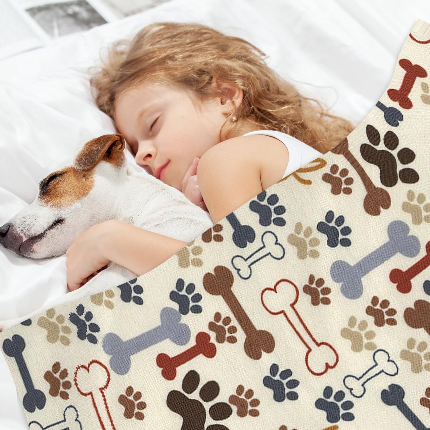 Dog Paws and Bones Print Throw Blanket Flannel Fleece Blankets Soft Plush for Sofa Couch Bedroom Gift 50"X40"