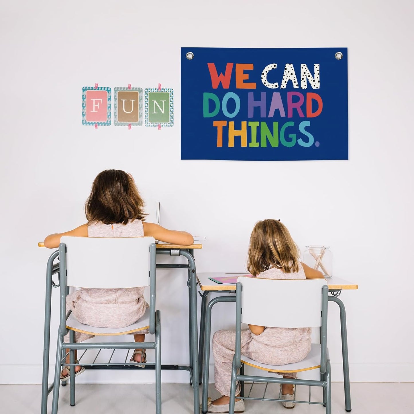 We Can Do Hard Things Kids Banner Canvas, Classroom Blue Toddler Room Decor, Inspirational Hanging Flag Sign, Nursery Wall Tapestry Art for Playroom School Counseling Office Boy Decor 20x30in