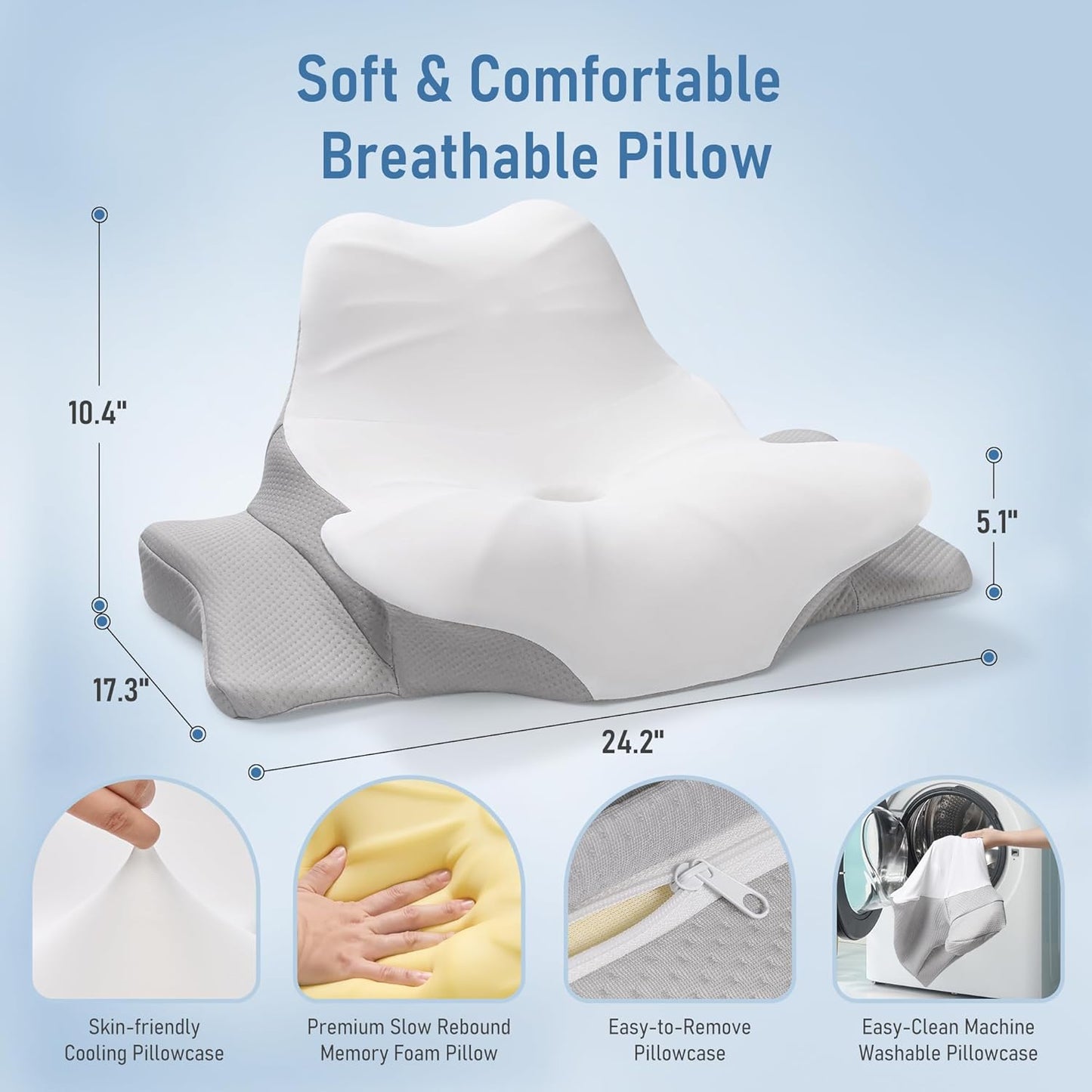 Reading Pillow for Bed,Contour Memory Foam Pillow for Sleeping, Leaning and Lying, Cervical Pillow for Neck Pain Relief, Ergonomic Neck Support Pillow for Side, Back and Stomach Sleeper