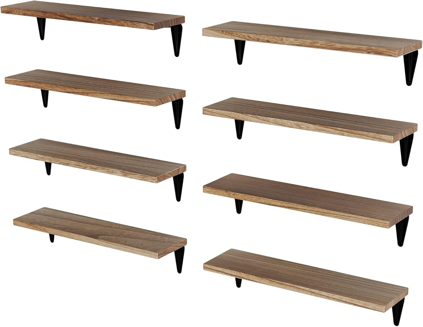 Wallniture Arras Floating Shelves for Wall, 17"x 4.5" Rustic Bookshelf for Living Room Decor, Home Office Bookshelves, Burned Finish Storage Shelf Set of 8