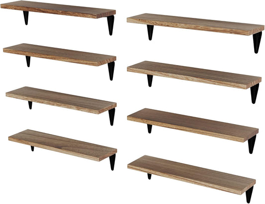 Wallniture Arras Floating Shelves for Wall, 17"x 4.5" Rustic Bookshelf for Living Room Decor, Home Office Bookshelves, Burned Finish Storage Shelf Set of 8