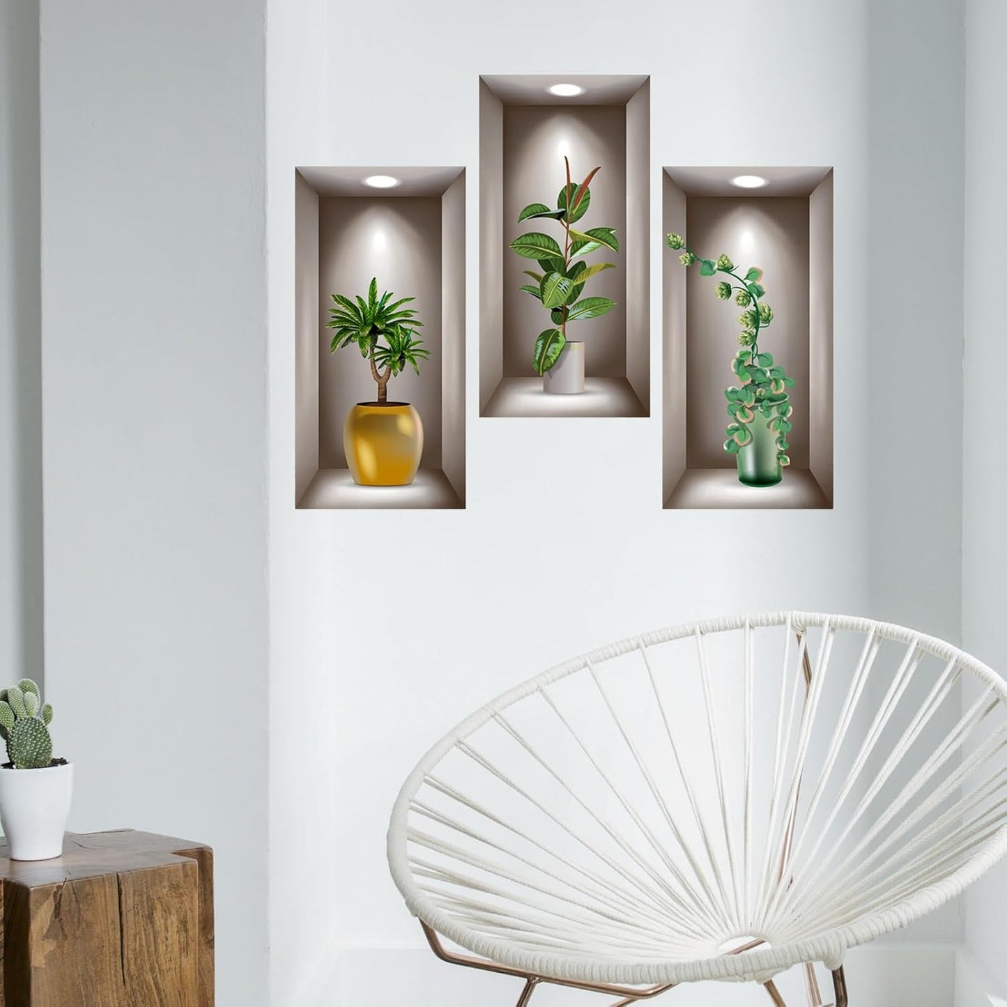 3D Potted Plants Wall Stickers Set of 3 Green Plants Leaves Wall Decals Peel and Stick 3D Magic Wall Art Sticker for Living Room Bedroom Aisle Entrance Sofa Backdrop Yoga Room Home Decor