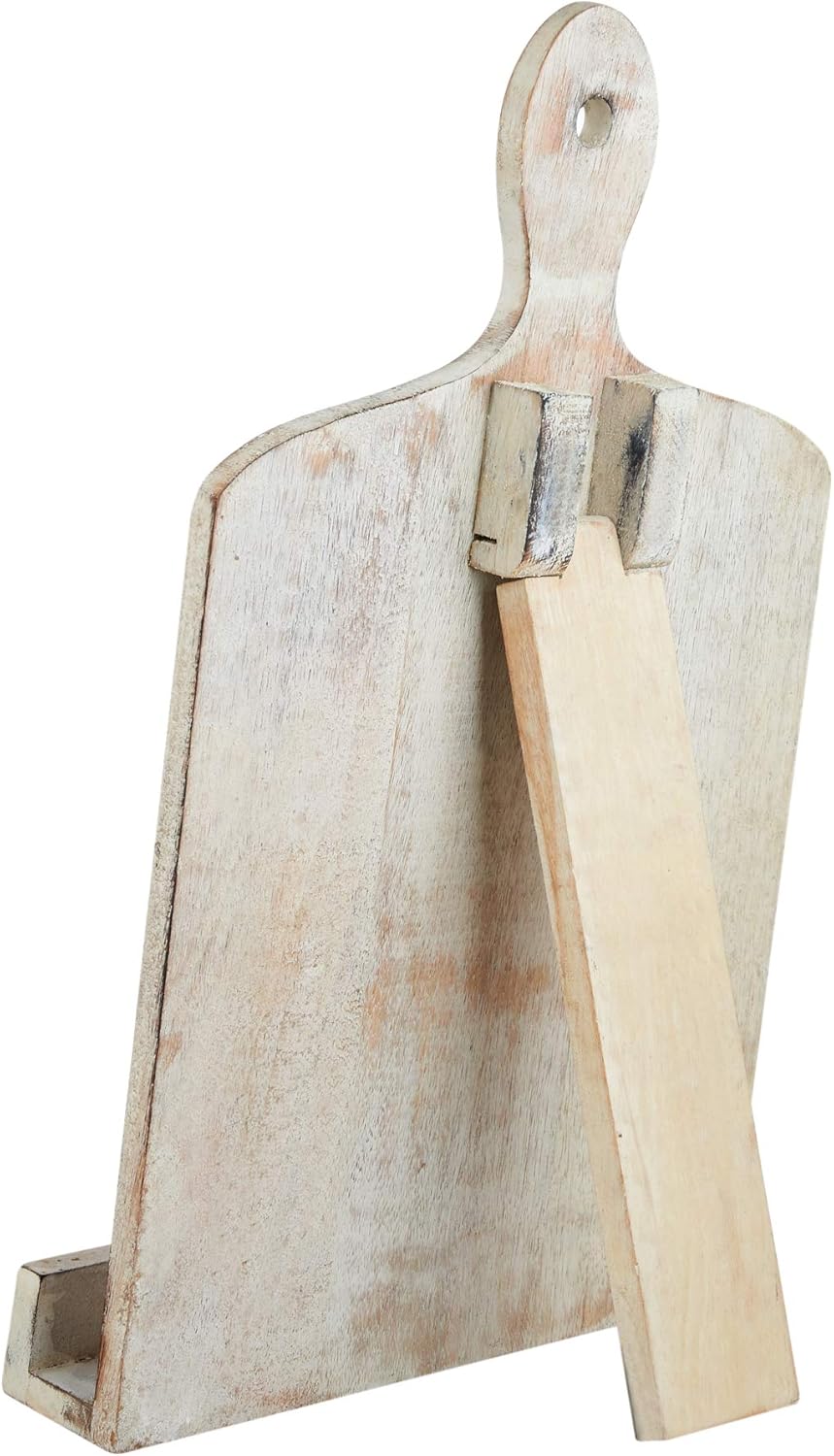 Wedding Gift Wooden Cookbook Stand Recipie Book Holder for Cooking Chopping Board Style Foldable Easel for Kitchen Text Book Tablet L 9.5 x B 1.5 x H 14 inches (White) Cooking Gifts